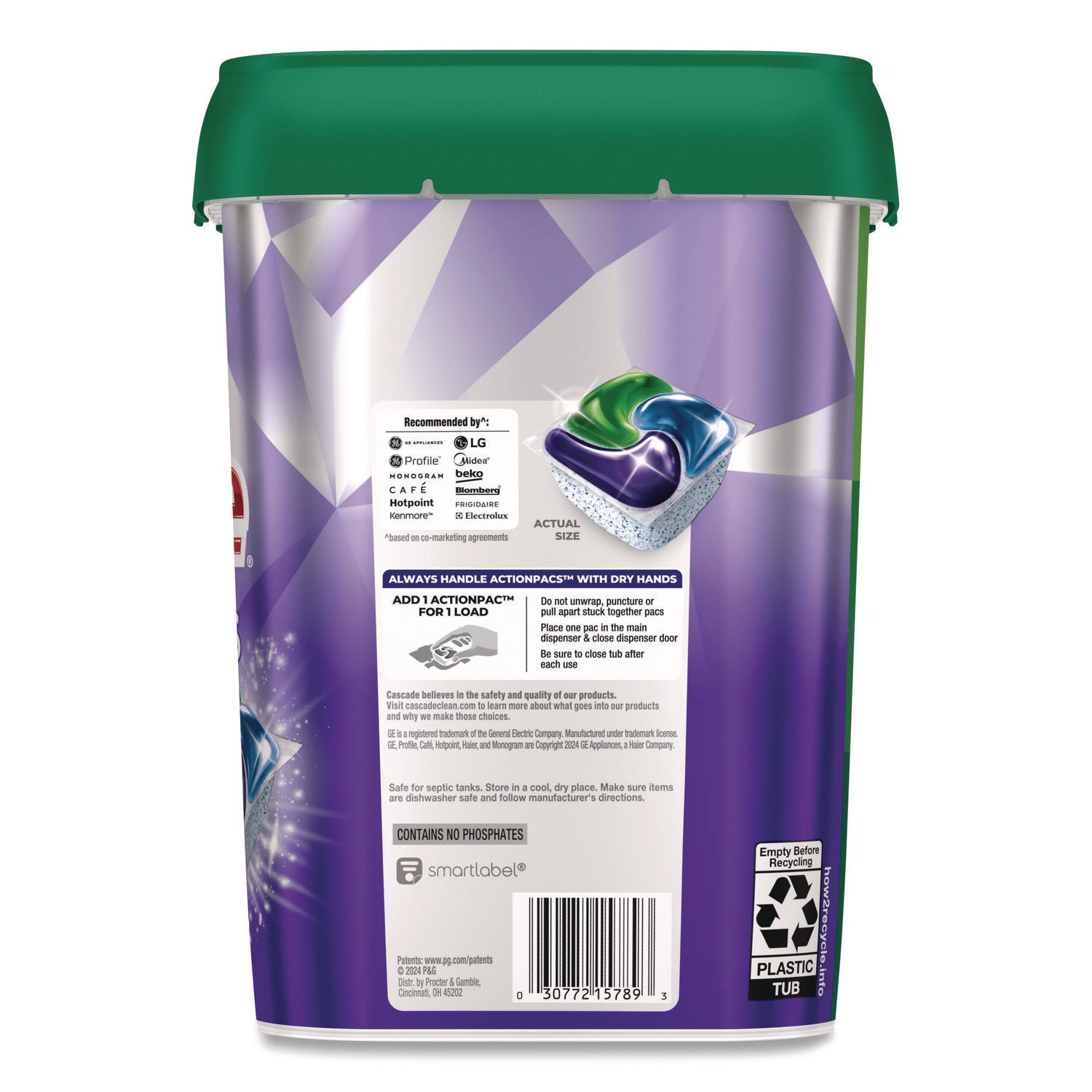 Cascade Platinum Plus ActionPacs, Fresh Scent, Purple, 47 Packs per Carton, 3 Cartons