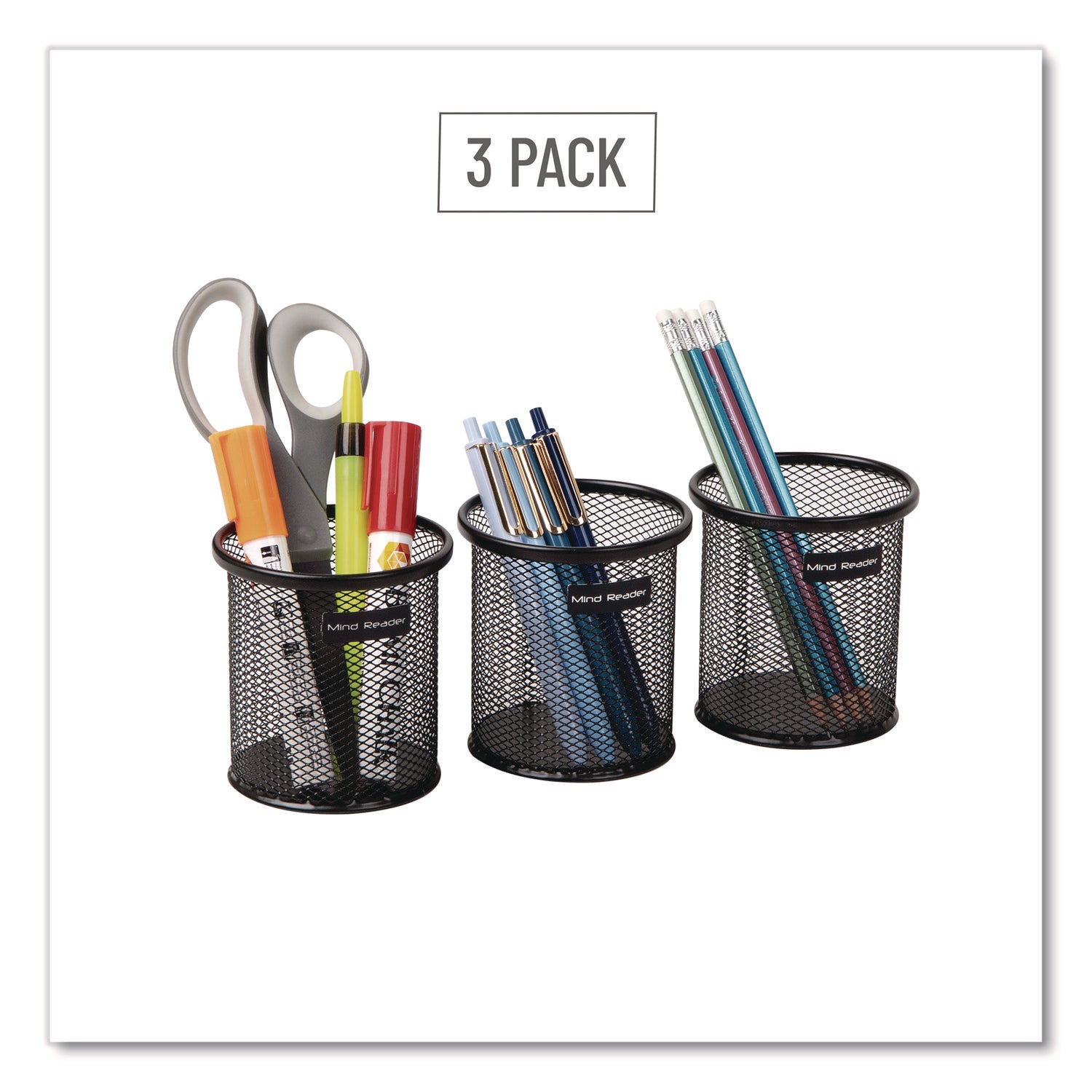 3.8" Height x 3.5" Width - Metal Mesh - Black - Sturdy, Durable, Lightweight, Portable - 3 / Pack