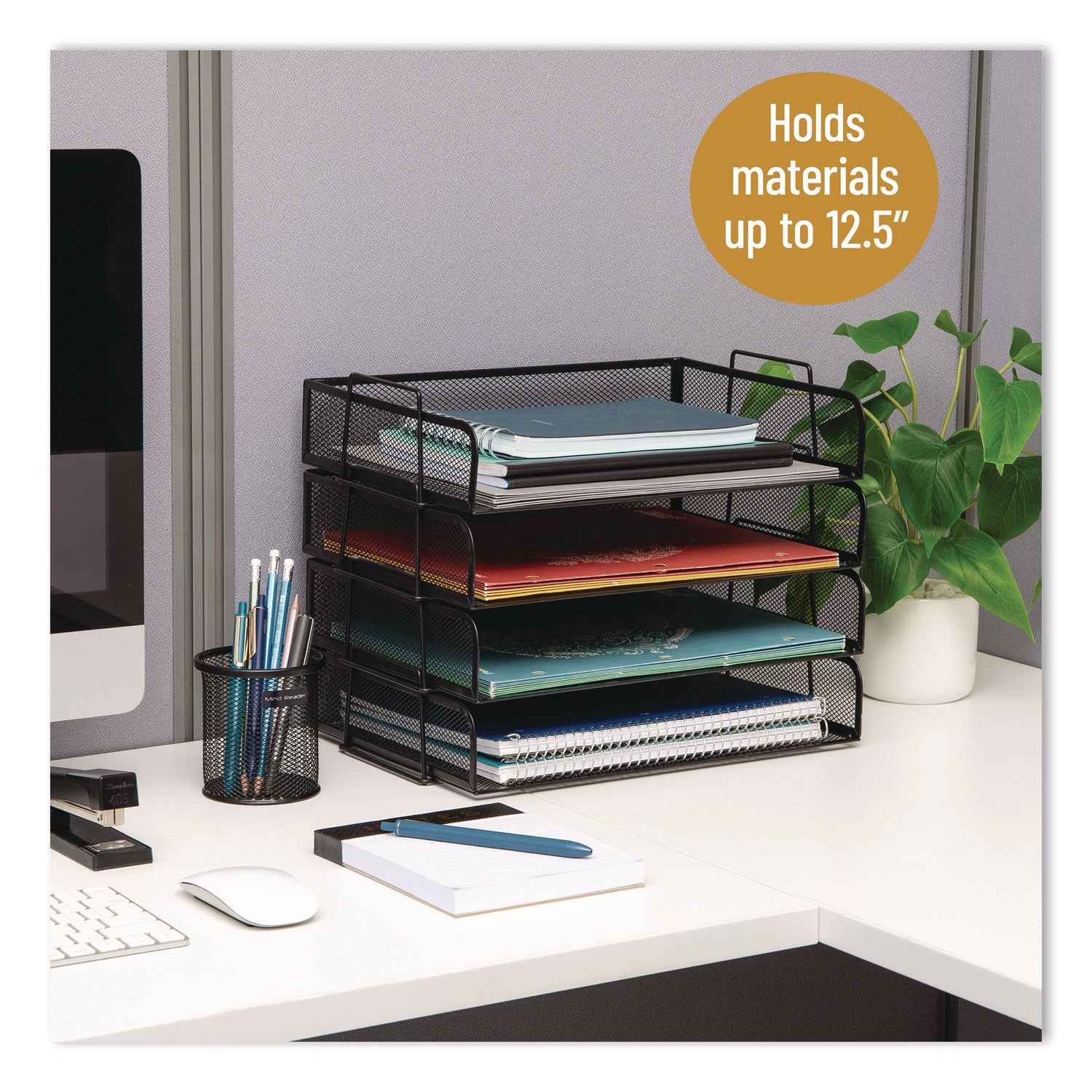 Mind Reader Tiered Stackable Paper Trays, 4 Tiers, 11.25" H x 9.75" W x 13.25" D, Black, Metal Steel Mesh, 1 Each