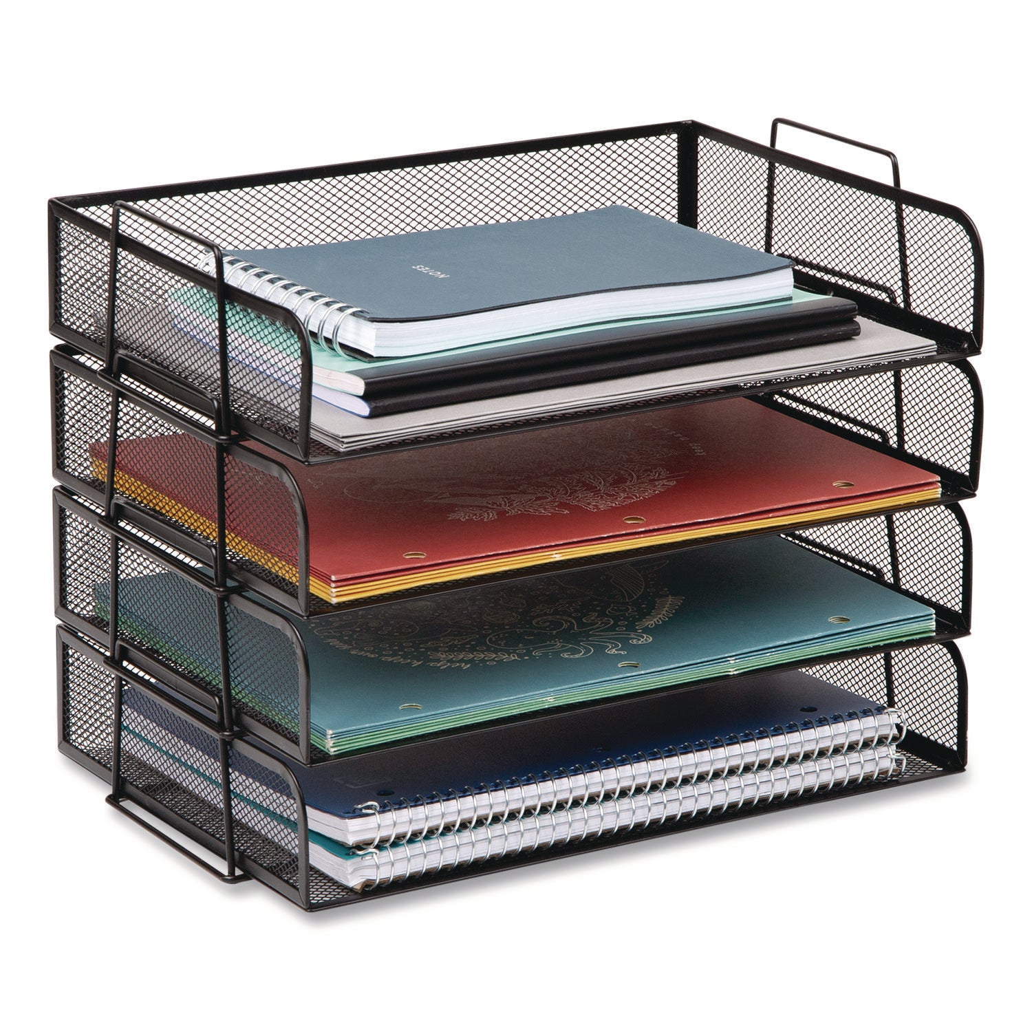 Mind Reader Tiered Stackable Paper Trays, 4 Tiers, 11.25" H x 9.75" W x 13.25" D, Black, Metal Steel Mesh, 1 Each