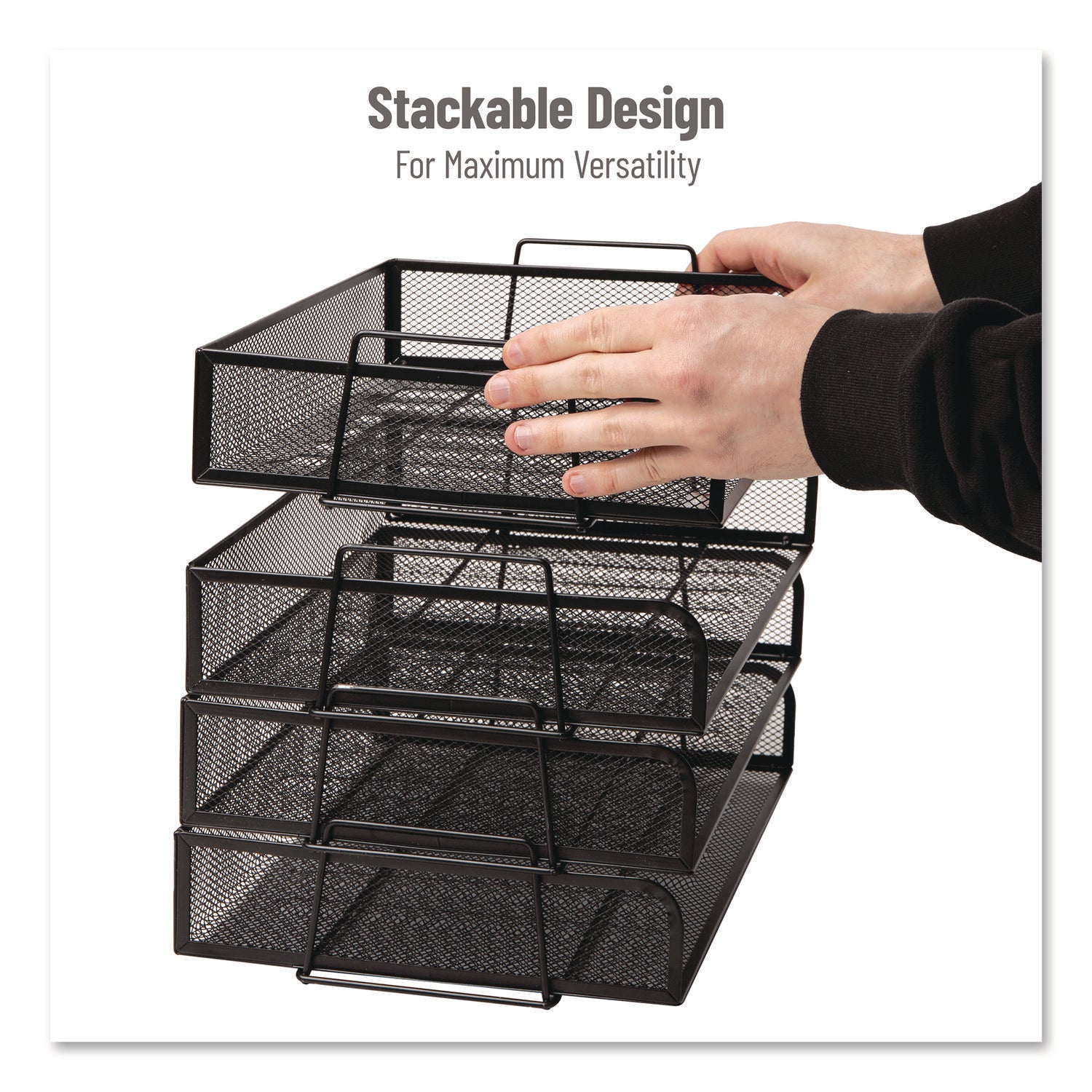 Mind Reader Tiered Stackable Paper Trays, 4 Tiers, 11.25" H x 9.75" W x 13.25" D, Black, Metal Steel Mesh, 1 Each