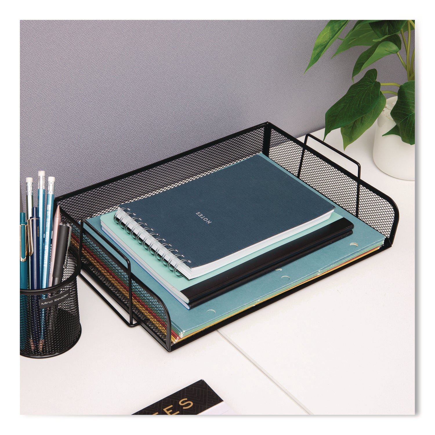 Mind Reader Tiered Stackable Paper Trays, 4 Tiers, 11.25" H x 9.75" W x 13.25" D, Black, Metal Steel Mesh, 1 Each