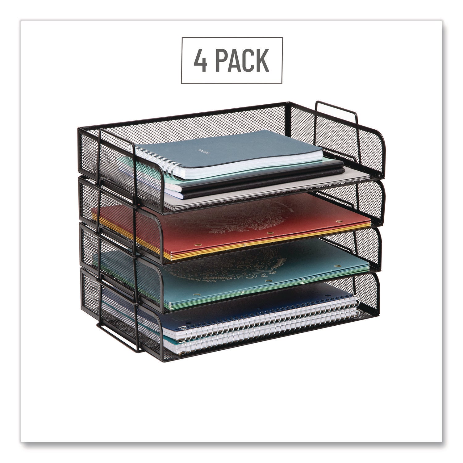 Mind Reader Tiered Stackable Paper Trays, 4 Tiers, 11.25" H x 9.75" W x 13.25" D, Black, Metal Steel Mesh, 1 Each