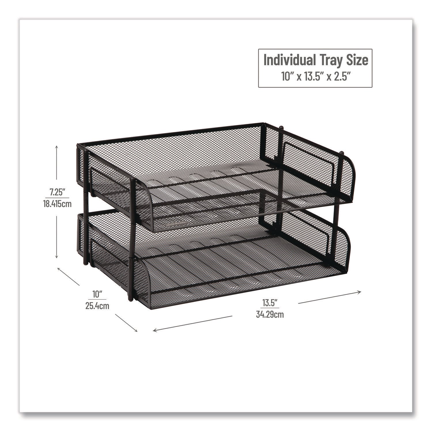 Mind Reader Tiered Stackable Paper Trays, 2 Tiers, Vertical, 7.25" H x 10" W x 13.50" D, Steel Mesh, Black, 1 Each