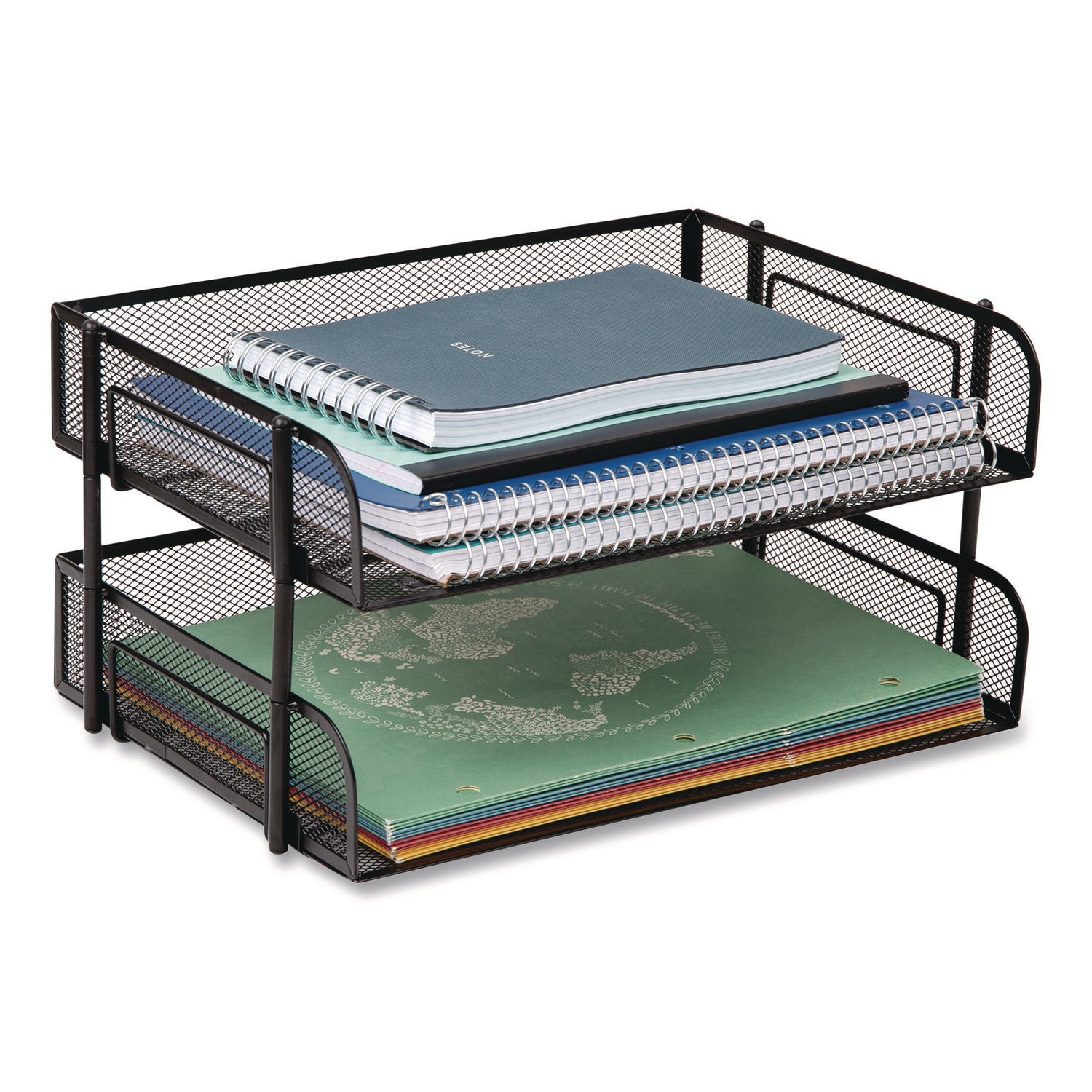 Mind Reader Tiered Stackable Paper Trays, 2 Tiers, Vertical, 7.25" H x 10" W x 13.50" D, Steel Mesh, Black, 1 Each