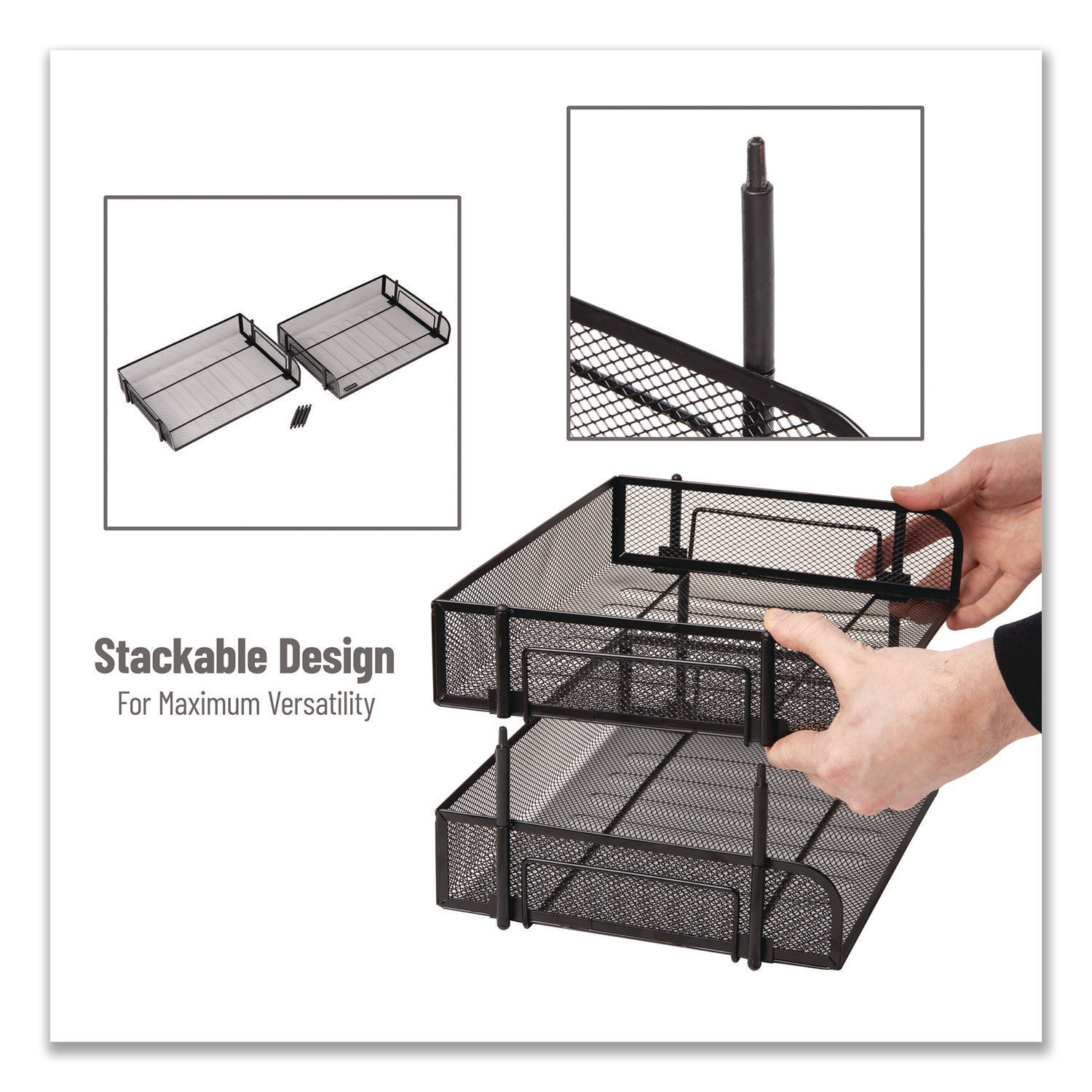 Mind Reader Tiered Stackable Paper Trays, 2 Tiers, Vertical, 7.25" H x 10" W x 13.50" D, Steel Mesh, Black, 1 Each