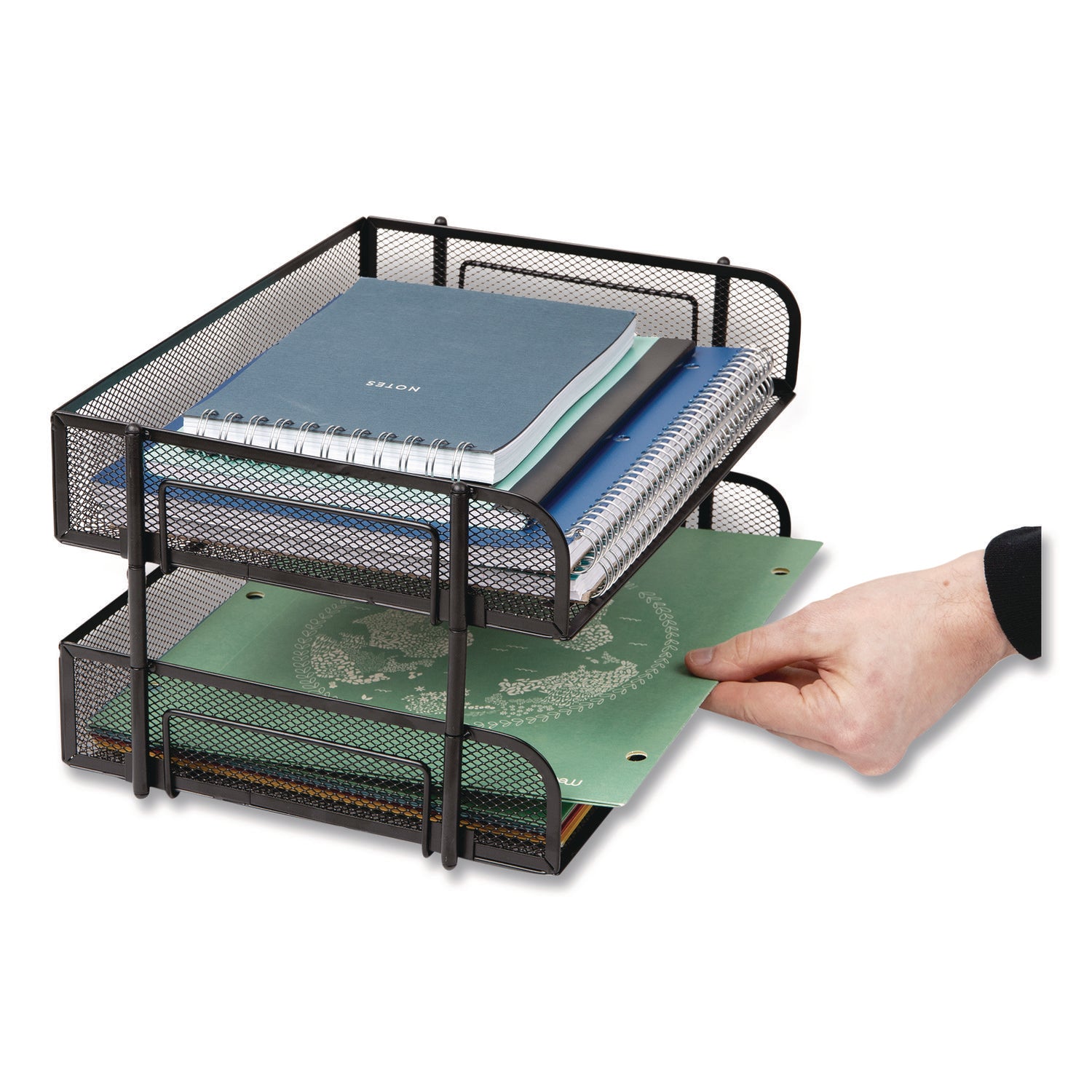 Mind Reader Tiered Stackable Paper Trays, 2 Tiers, Vertical, 7.25" H x 10" W x 13.50" D, Steel Mesh, Black, 1 Each