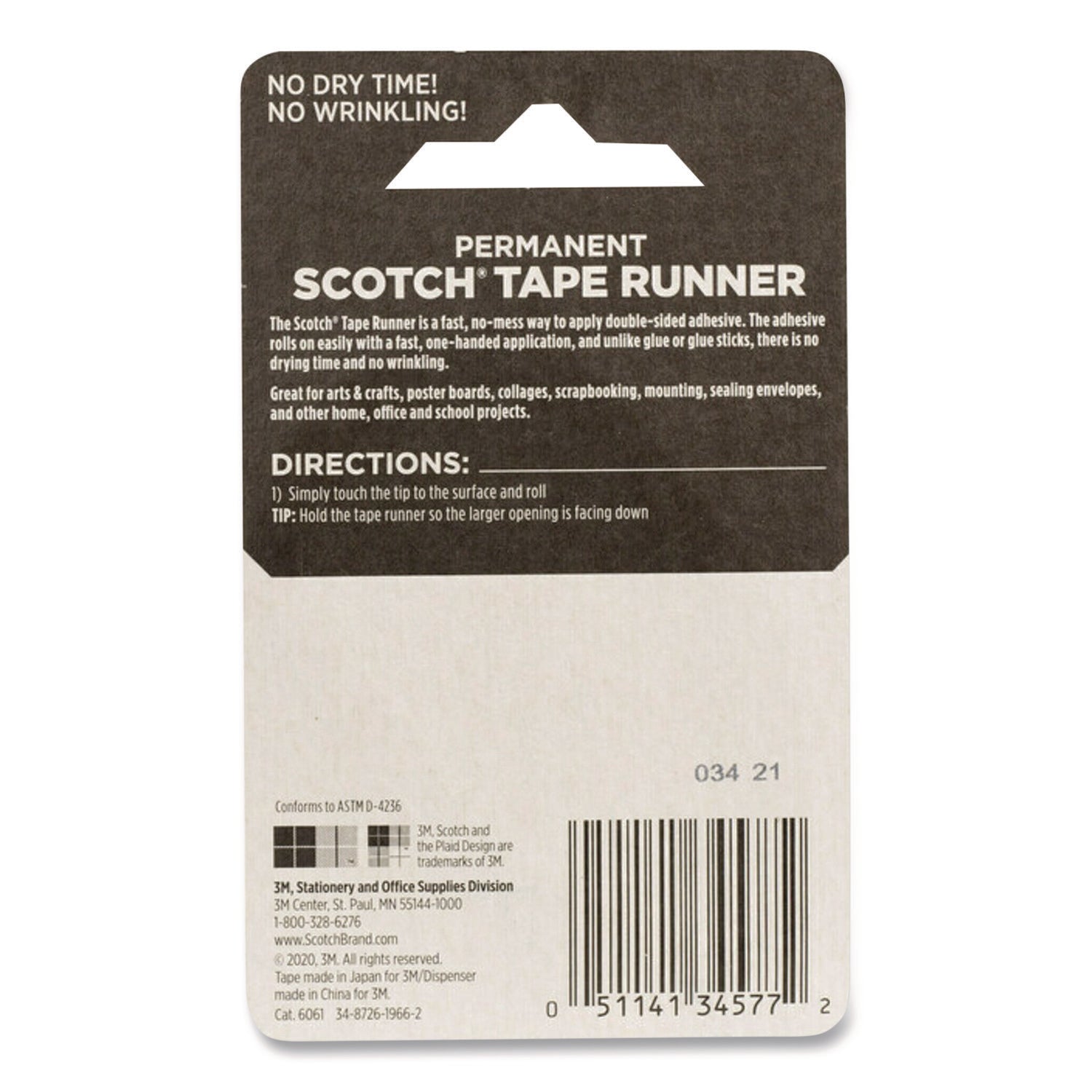Tape Runner, 0.27" X 26 Ft, Dries Clear