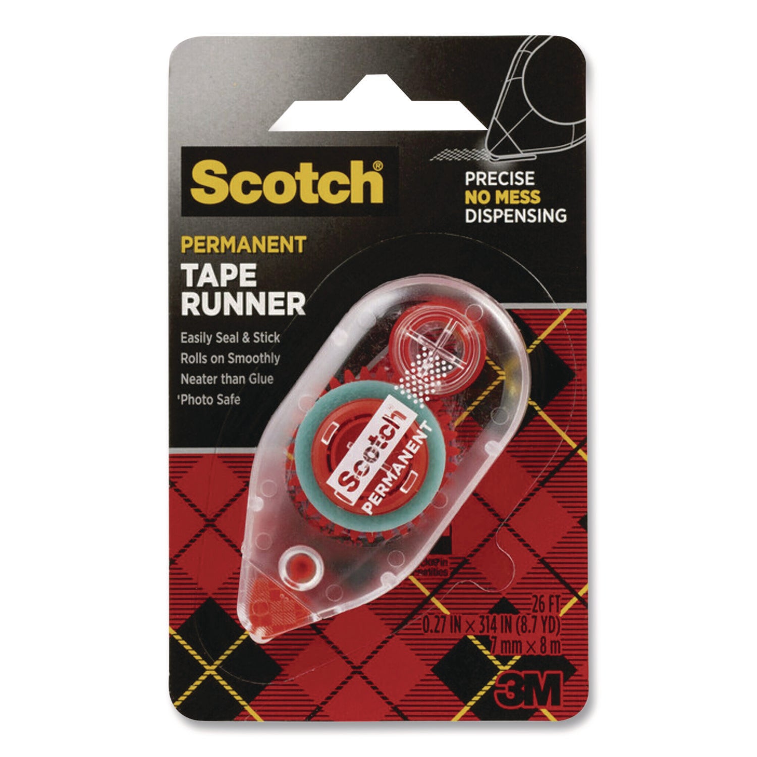 Tape Runner, 0.27" X 26 Ft, Dries Clear