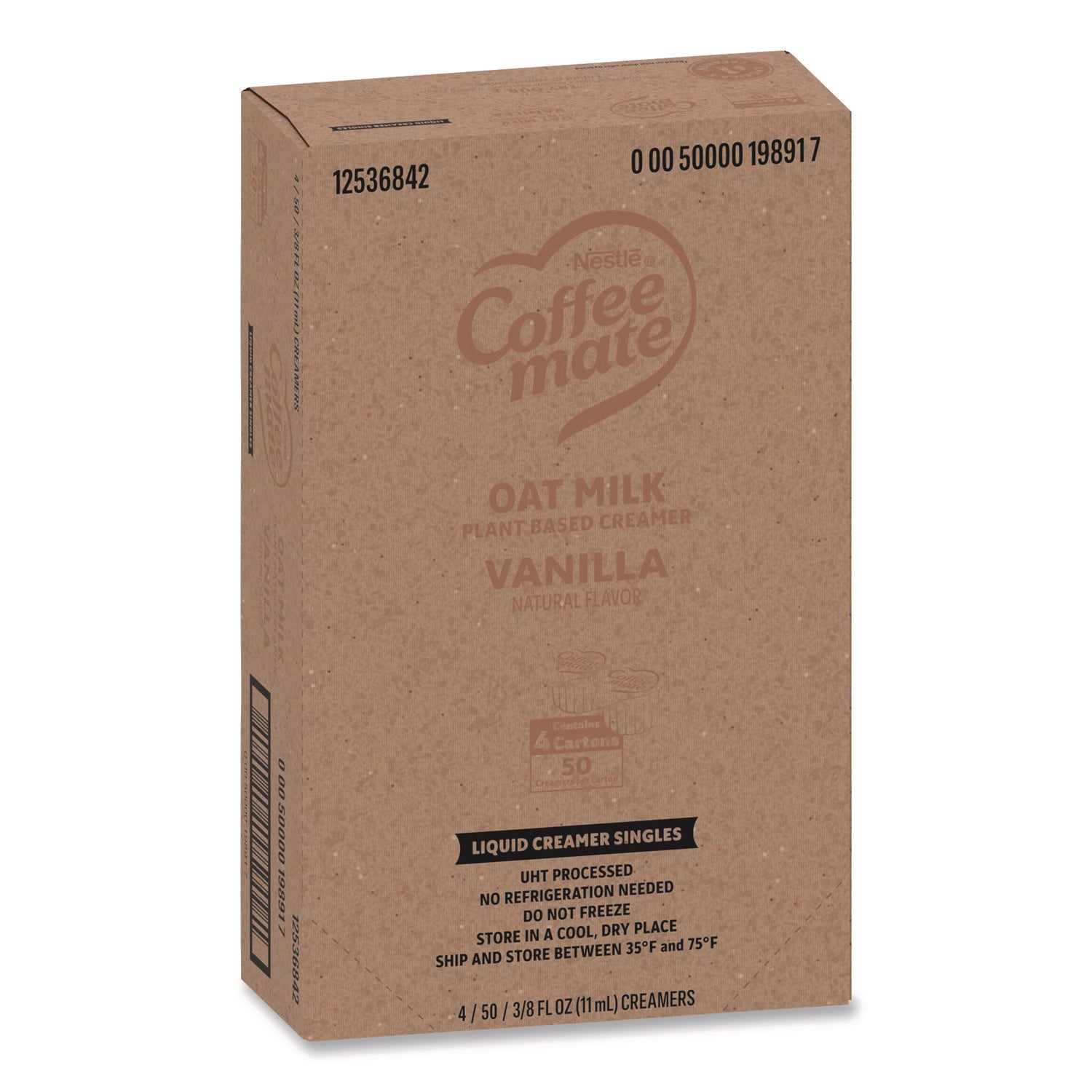 Coffee mate Oat Milk Vanilla Liquid Creamer Singles, Vanilla Flavor, 50/Box, 4 Boxes per Carton
