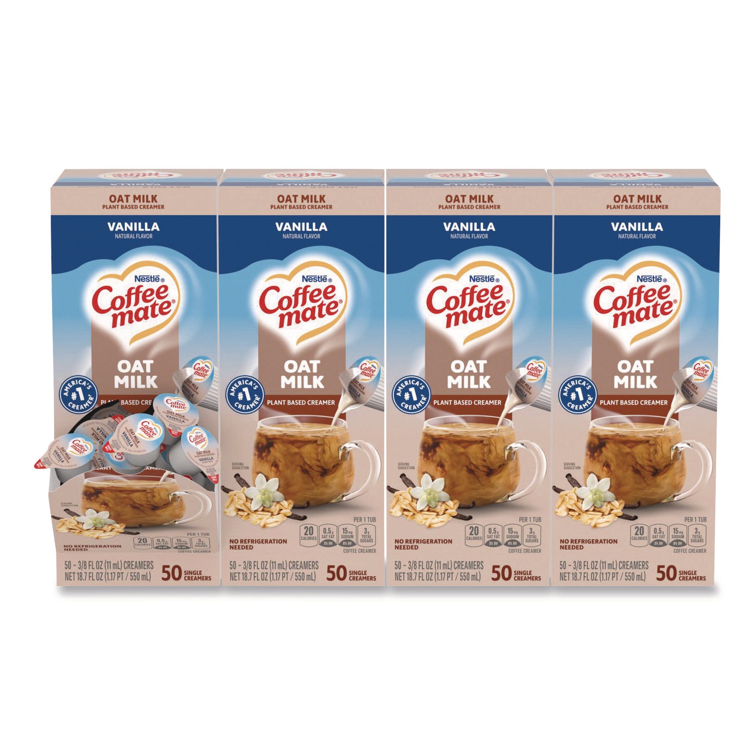 Coffee mate Oat Milk Vanilla Liquid Creamer Singles, Vanilla Flavor, 50/Box, 4 Boxes per Carton