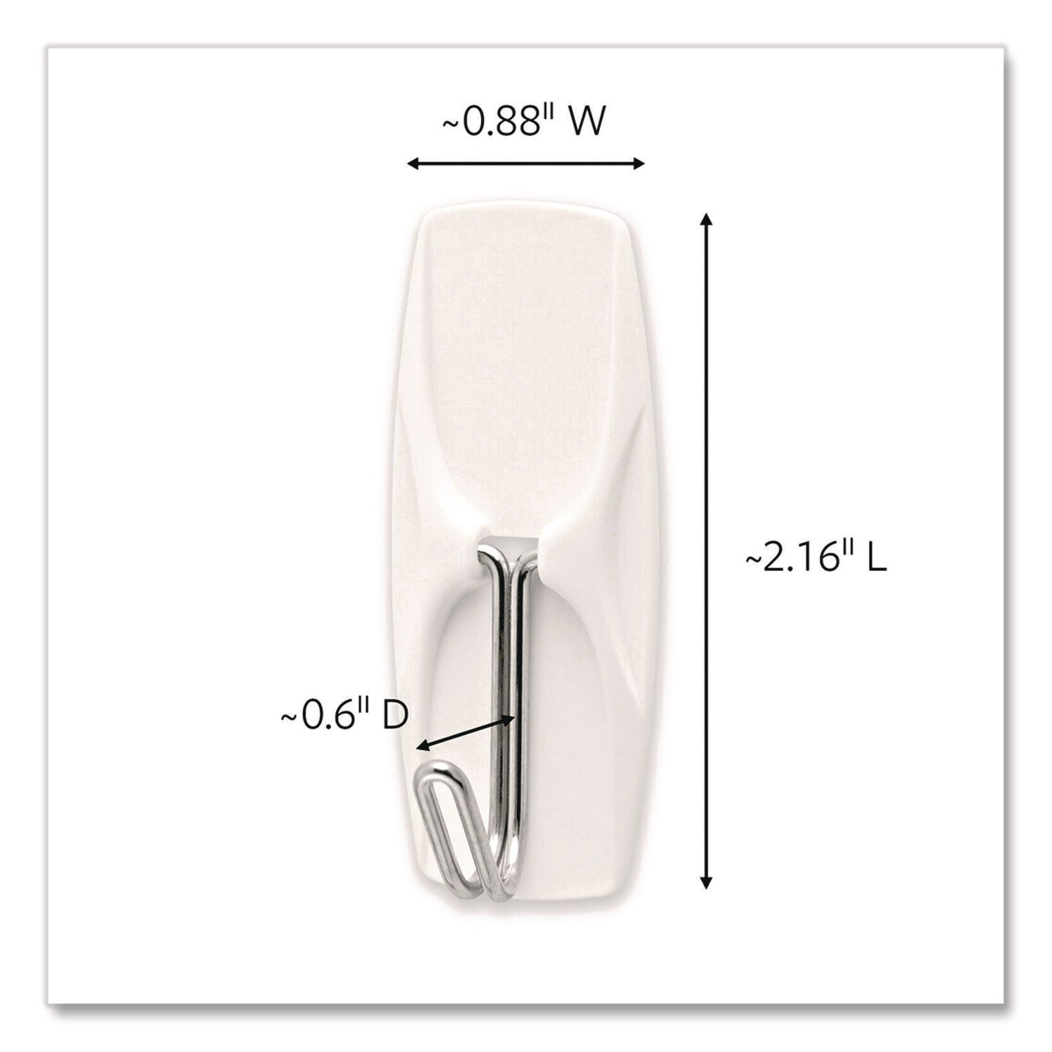 General Purpose Wire Hooks, Medium, Metal, White, 2 lb Capacity, 16 Hooks and 20 Strips/Pack
