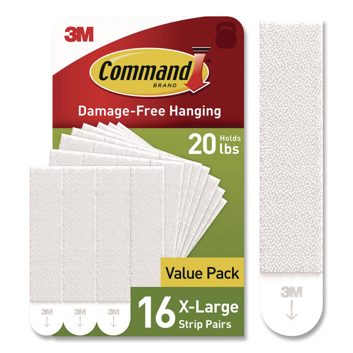 Picture Hanging Strips, X-Large, Removable, Holds up to 20 lbs per 4 Strips, White, 16 Pairs/Pack