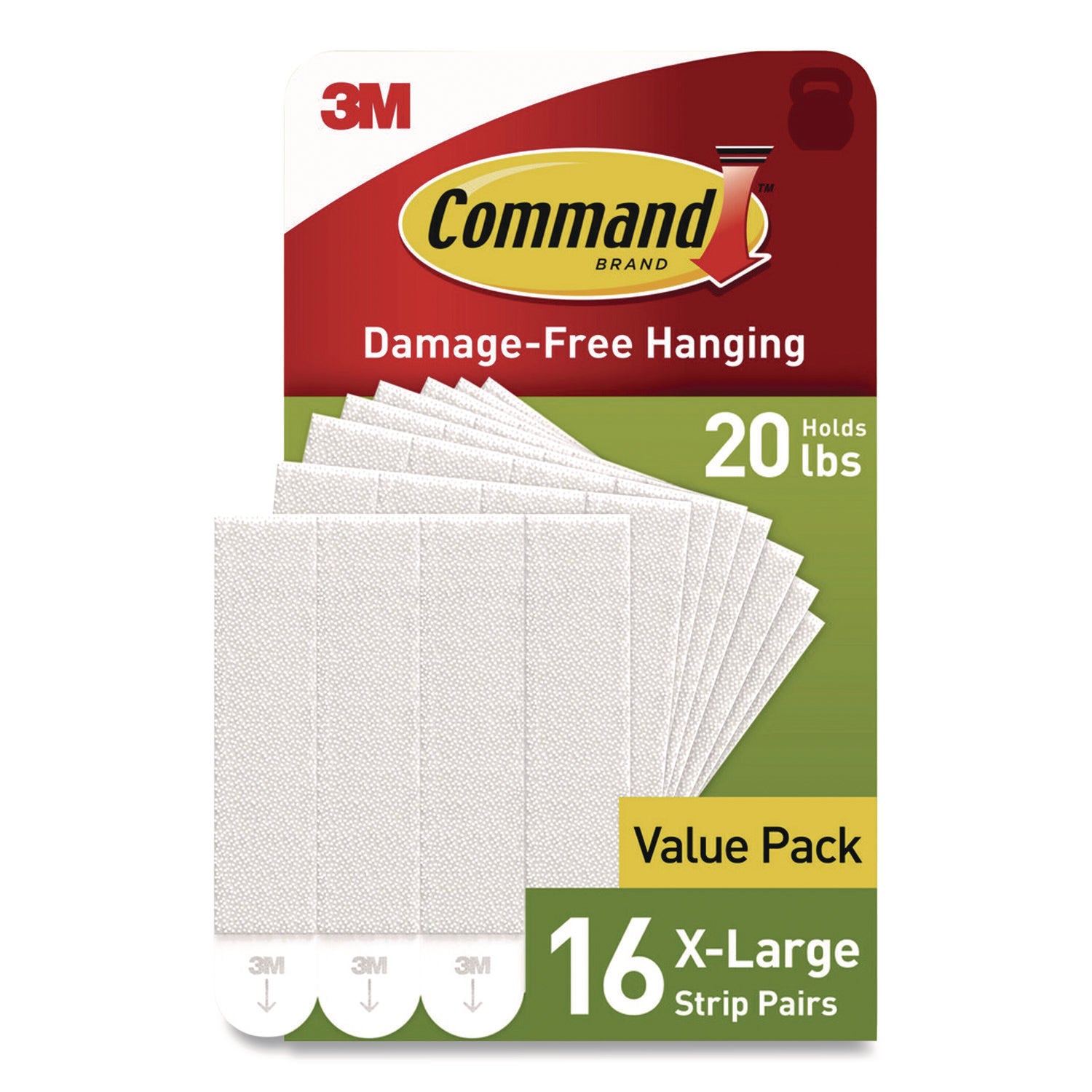 Picture Hanging Strips, X-Large, Removable, Holds up to 20 lbs per 4 Strips, White, 16 Pairs/Pack