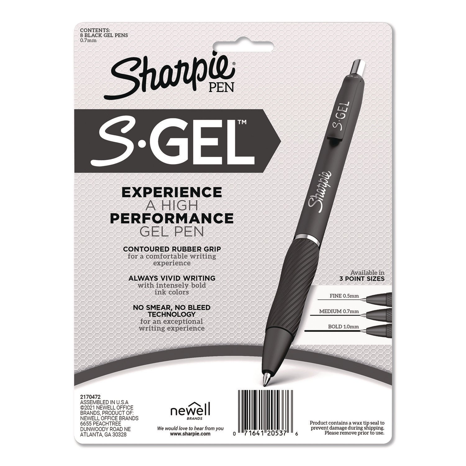 S-Gel, Gel Pens, Medium Point (0.7mm), Pearl White Body, Black Gel Ink Pens, 8 Count
