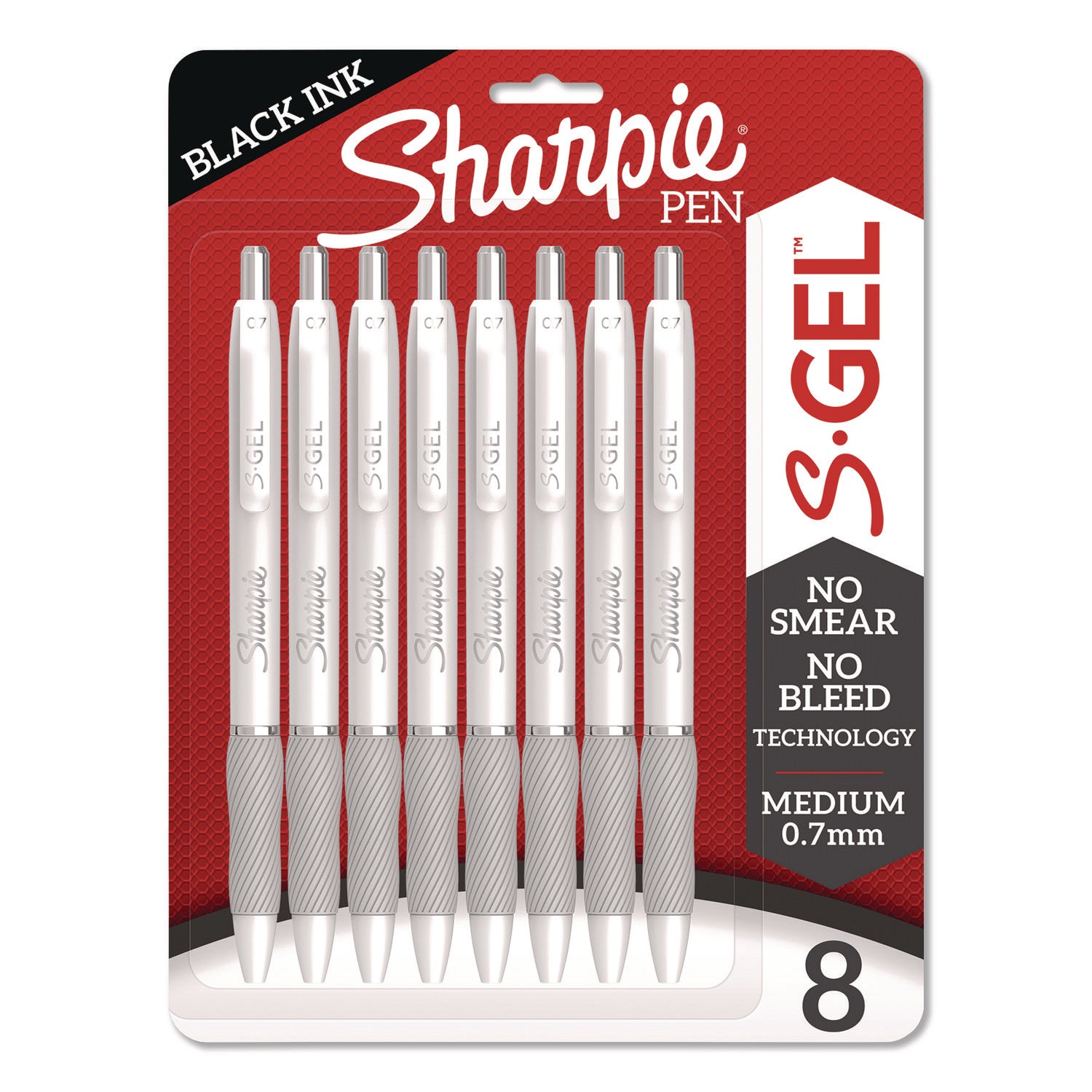 S-Gel, Gel Pens, Medium Point (0.7mm), Pearl White Body, Black Gel Ink Pens, 8 Count