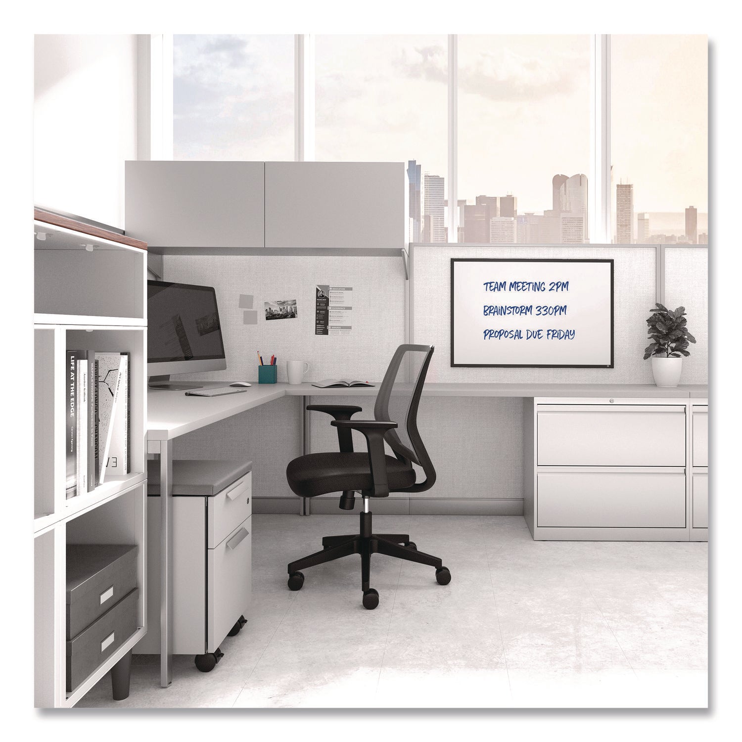 Melamine Dry Erase Board, 3 ft x 2 ft, White Surface, Black Aluminum Frame