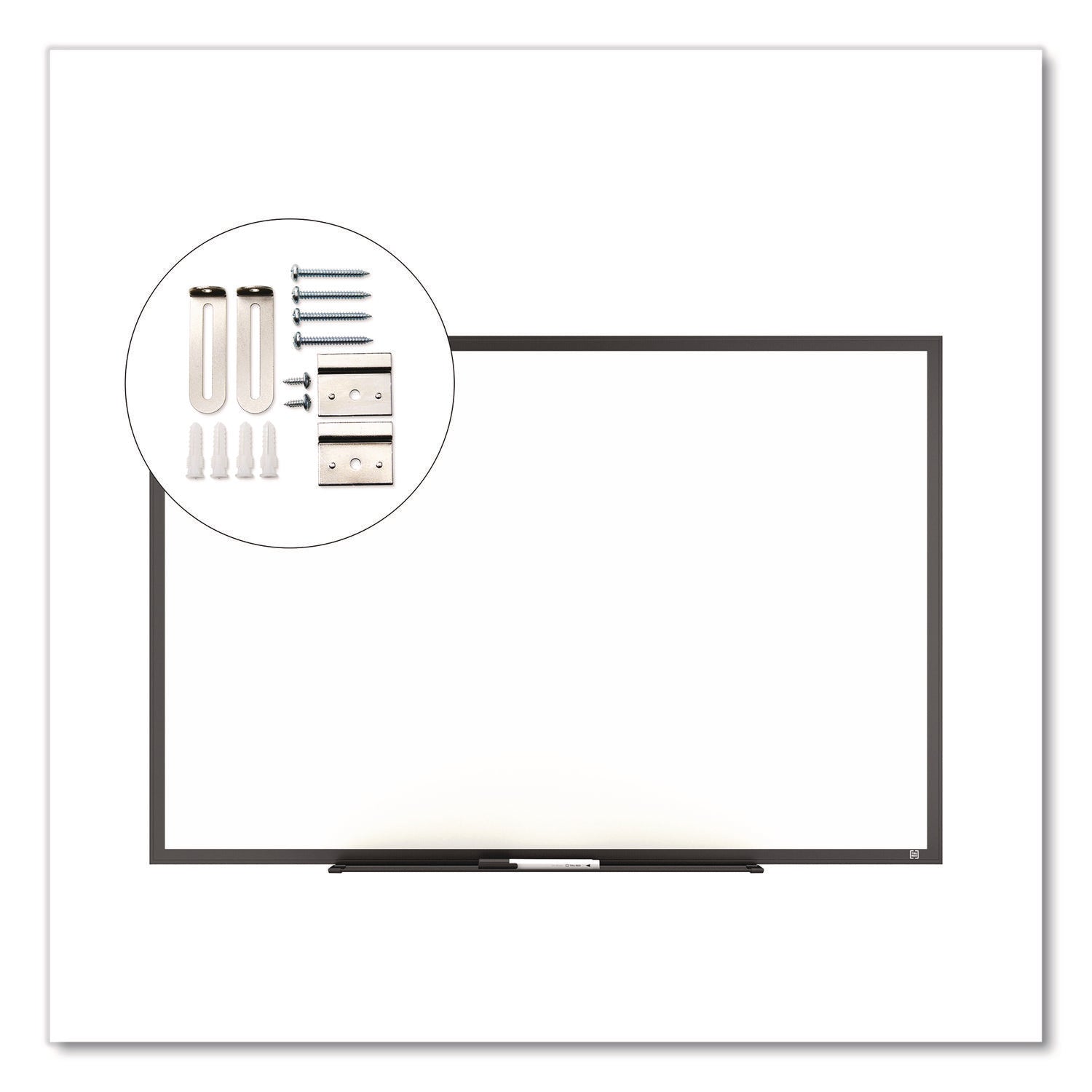 Melamine Dry Erase Board, 3 ft x 2 ft, White Surface, Black Aluminum Frame