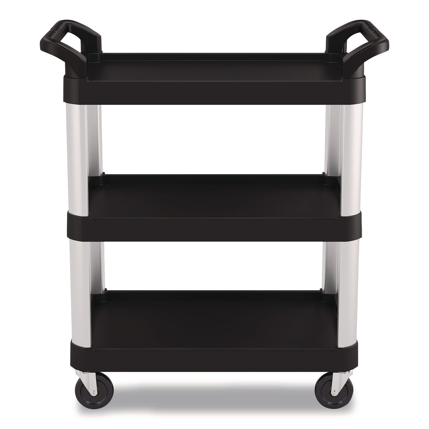 Three-Shelf Service Cart, Metal/Plastic, 3 Shelves, 300 lb Capacity, 20" x 34" x 37.92", Black