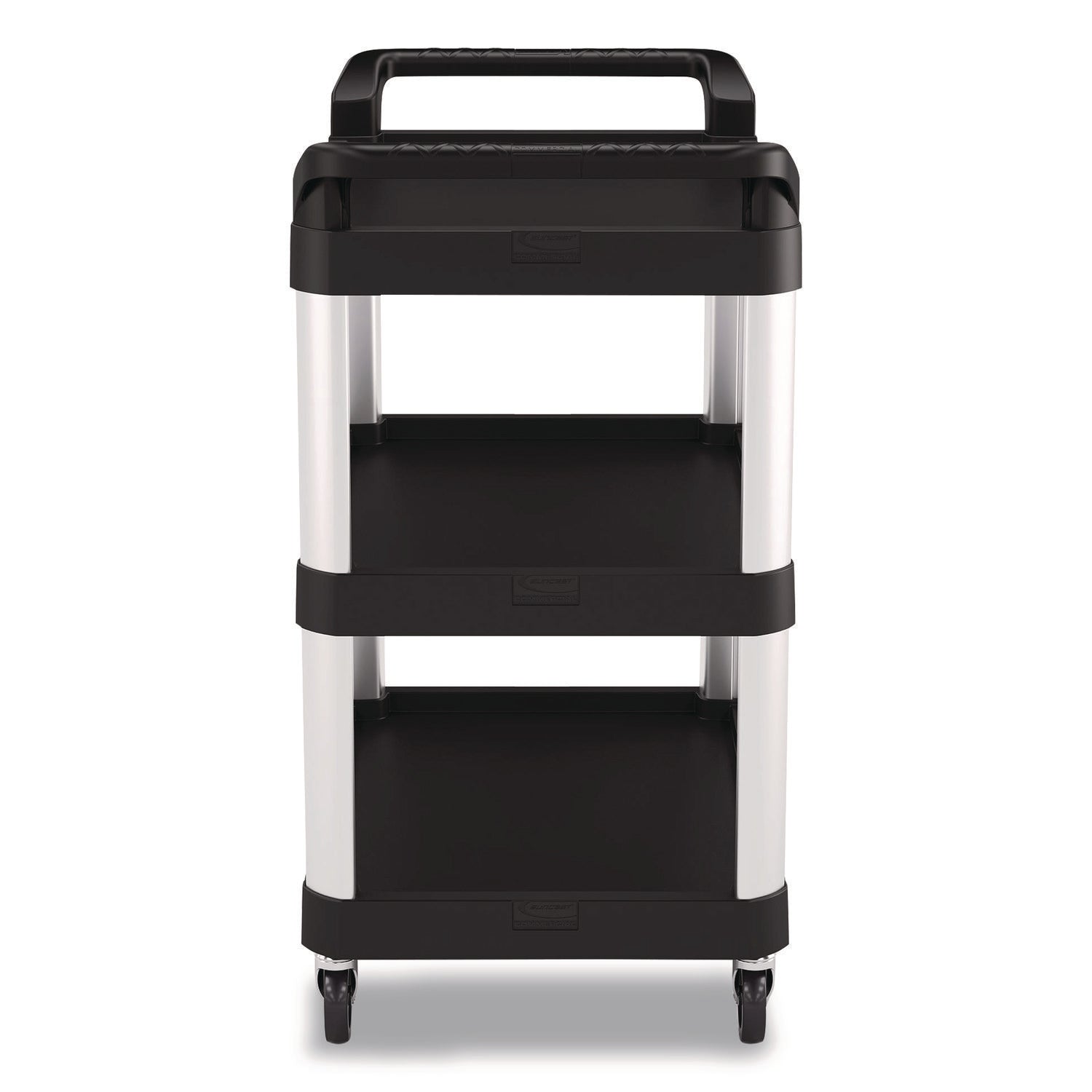 Three-Shelf Service Cart, Metal/Plastic, 3 Shelves, 300 lb Capacity, 20" x 34" x 37.92", Black