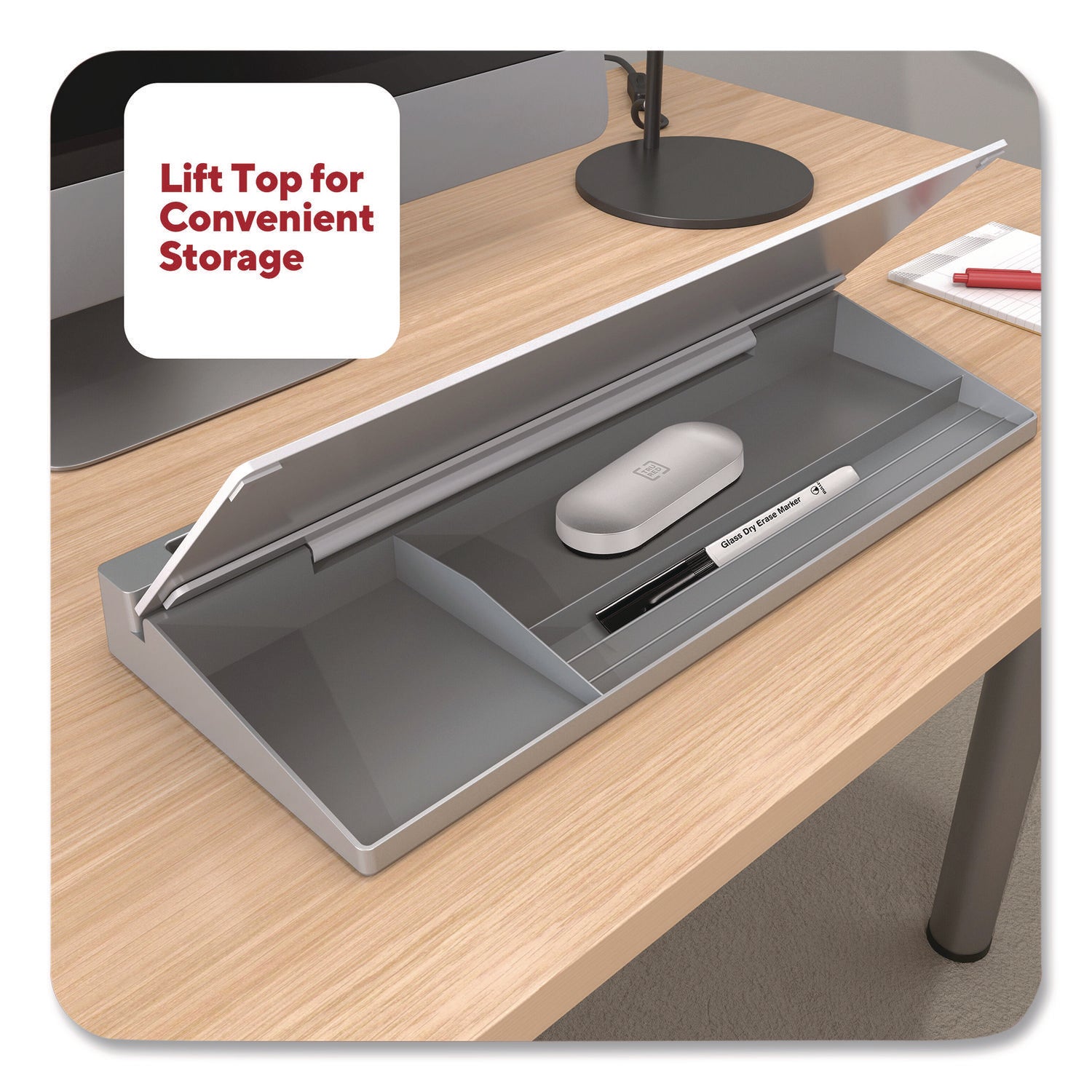 Glass Desktop Dry Erase Board, 18.1" x 5.9", White Surface, Aluminum Frame