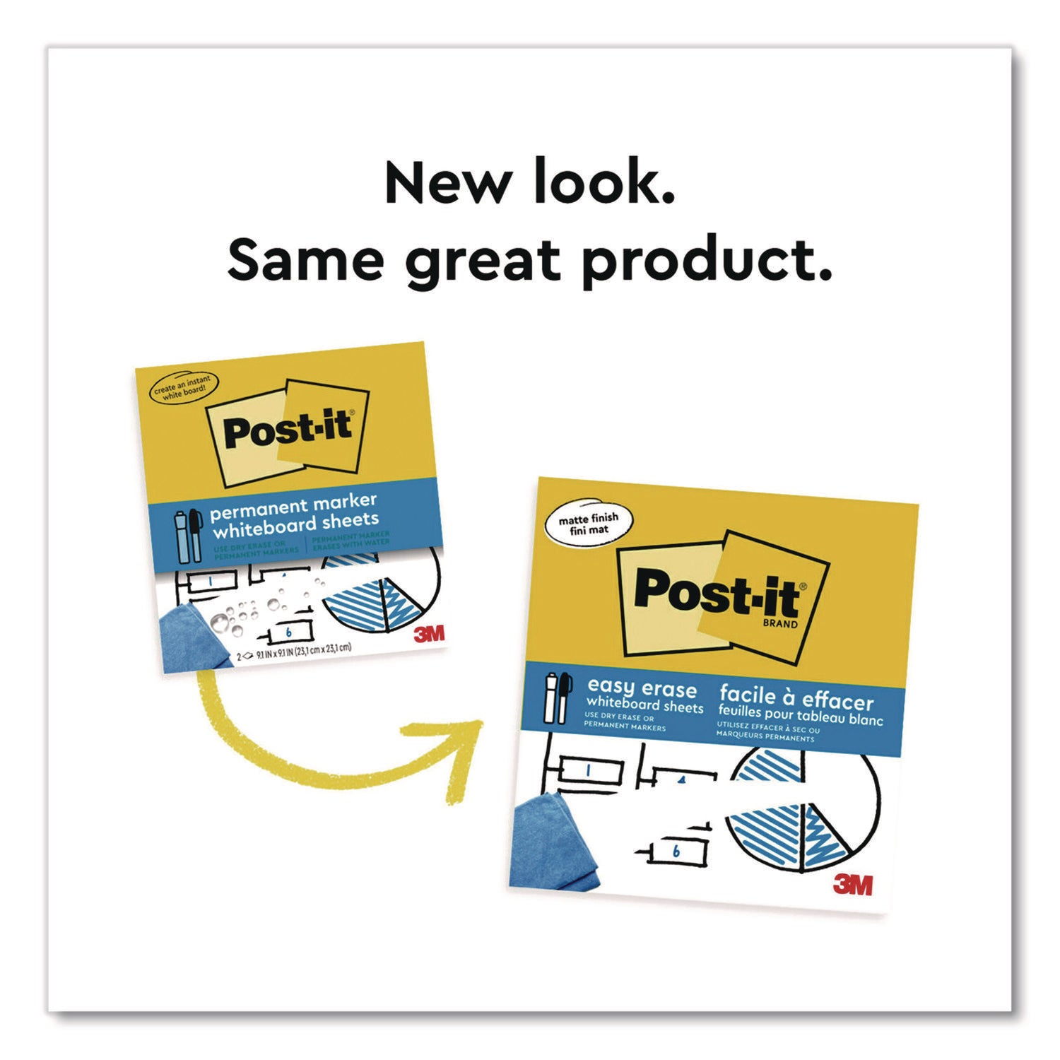 Easy-Erase Whiteboard Sheets, Plastic Surface, 9.1 x 9.1, White, 2/Pack