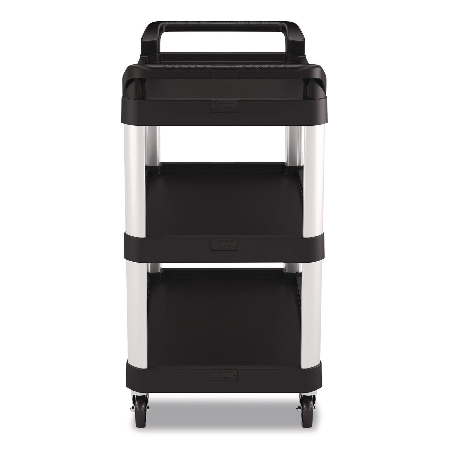 Three-Shelf Service Cart, Metal/Plastic, 3 Shelves, 300 lb Capacity, 20" x 39.85" x 38.17", Black