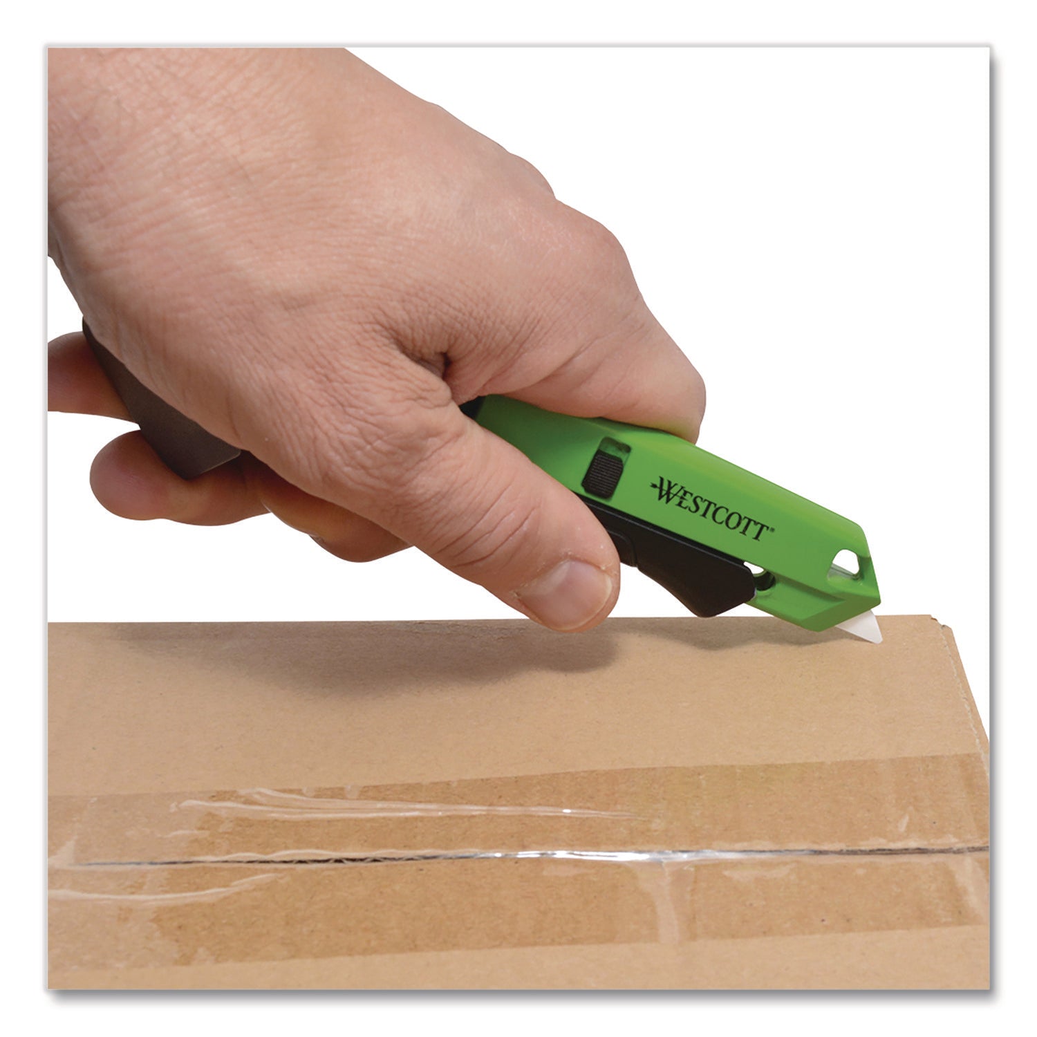 Dual-Sided Ceramic Box Opener, ABS Plastic Handle, Green