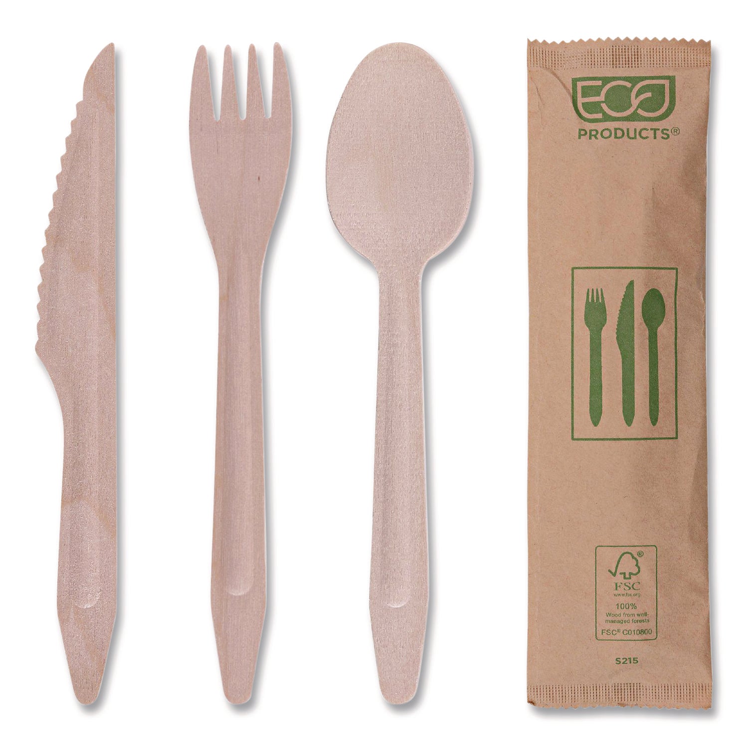 Wood Cutlery, General Purpose, Fork/Knife/Napkin/Spoon, Natural, 500/Carton