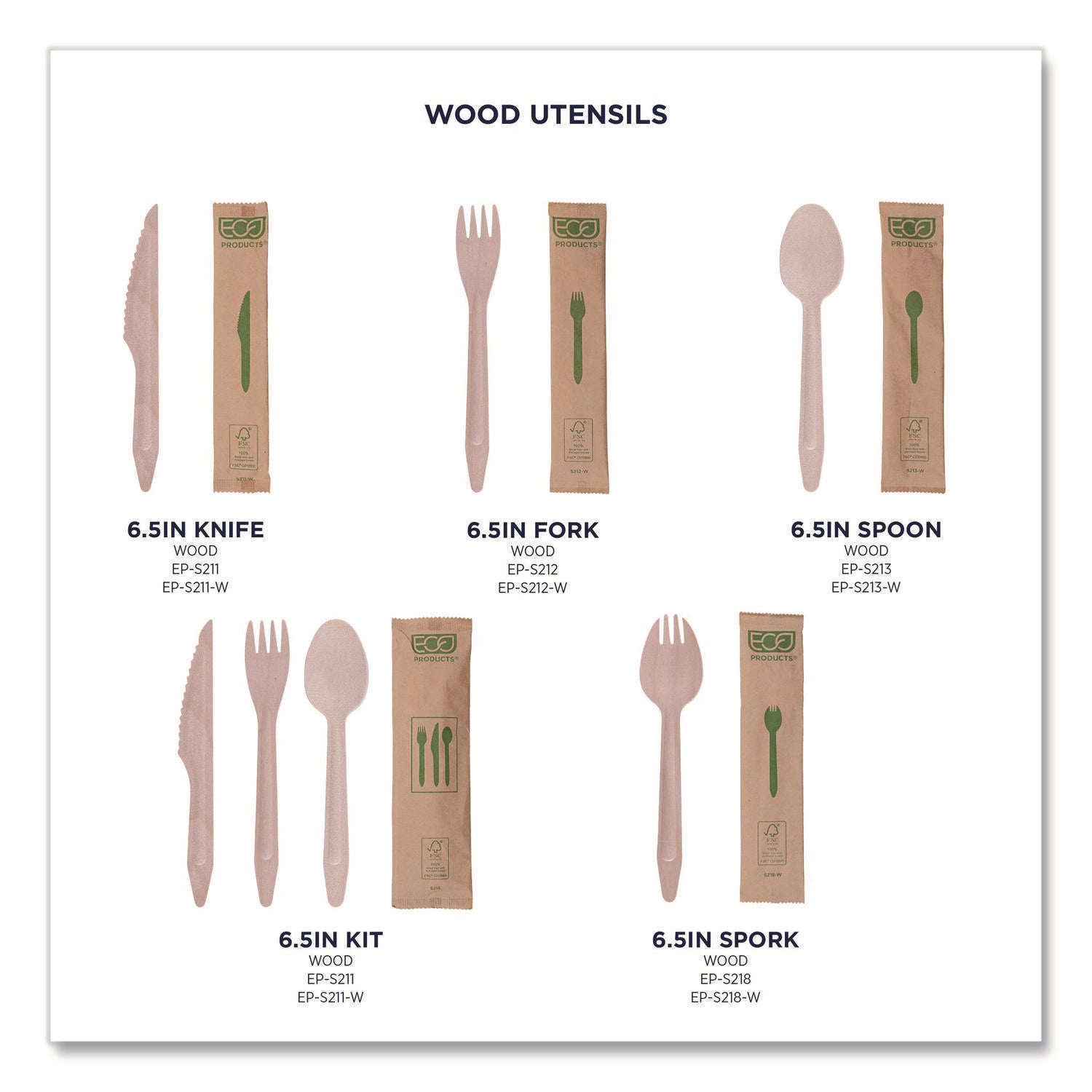 Wood Cutlery, General Purpose, Fork/Knife/Napkin/Spoon, Natural, 500/Carton