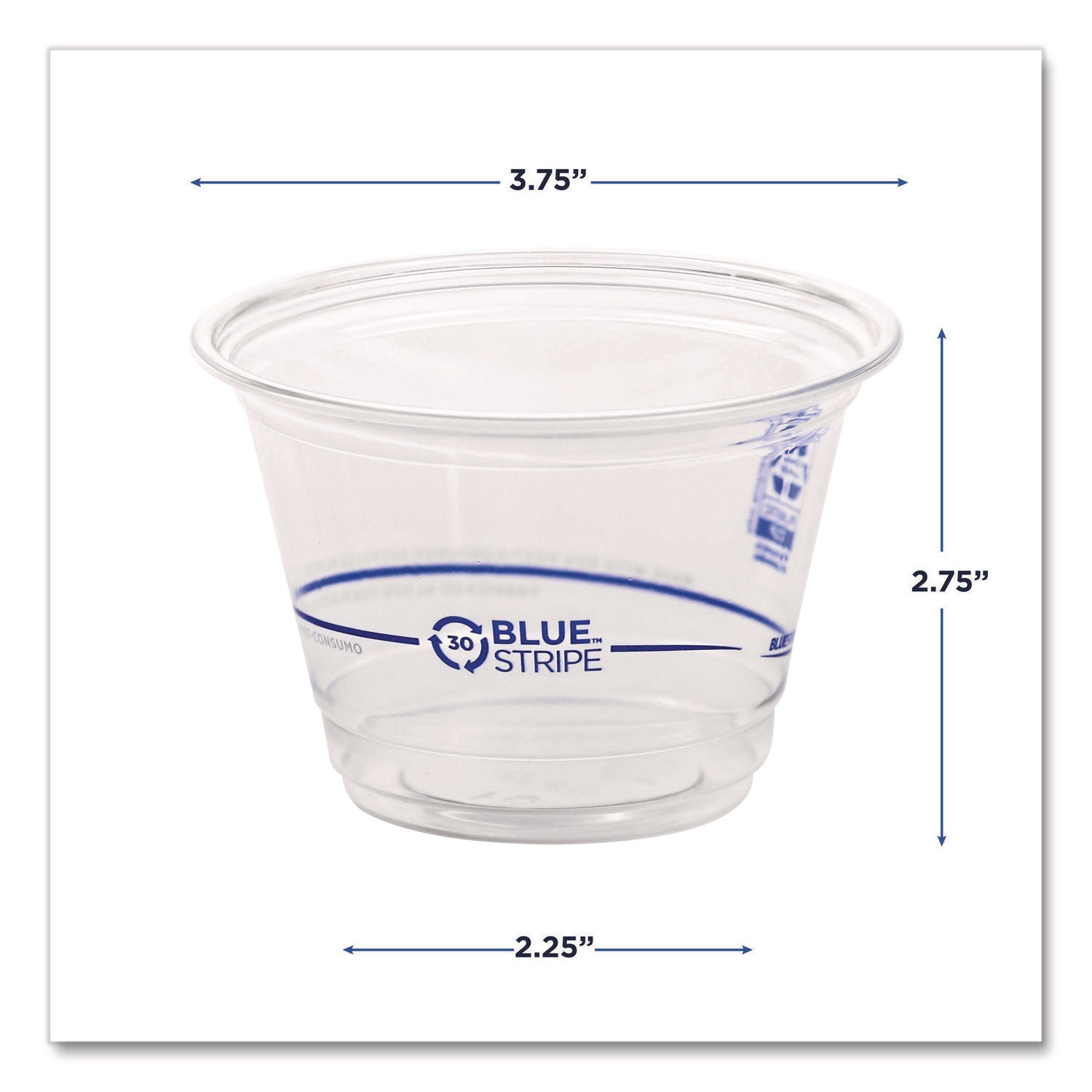 BlueStripe 25% Recycled Content Cold Cups, 9 oz, Plastic, Clear/Blue, 50/Pack, 20 Packs/Carton