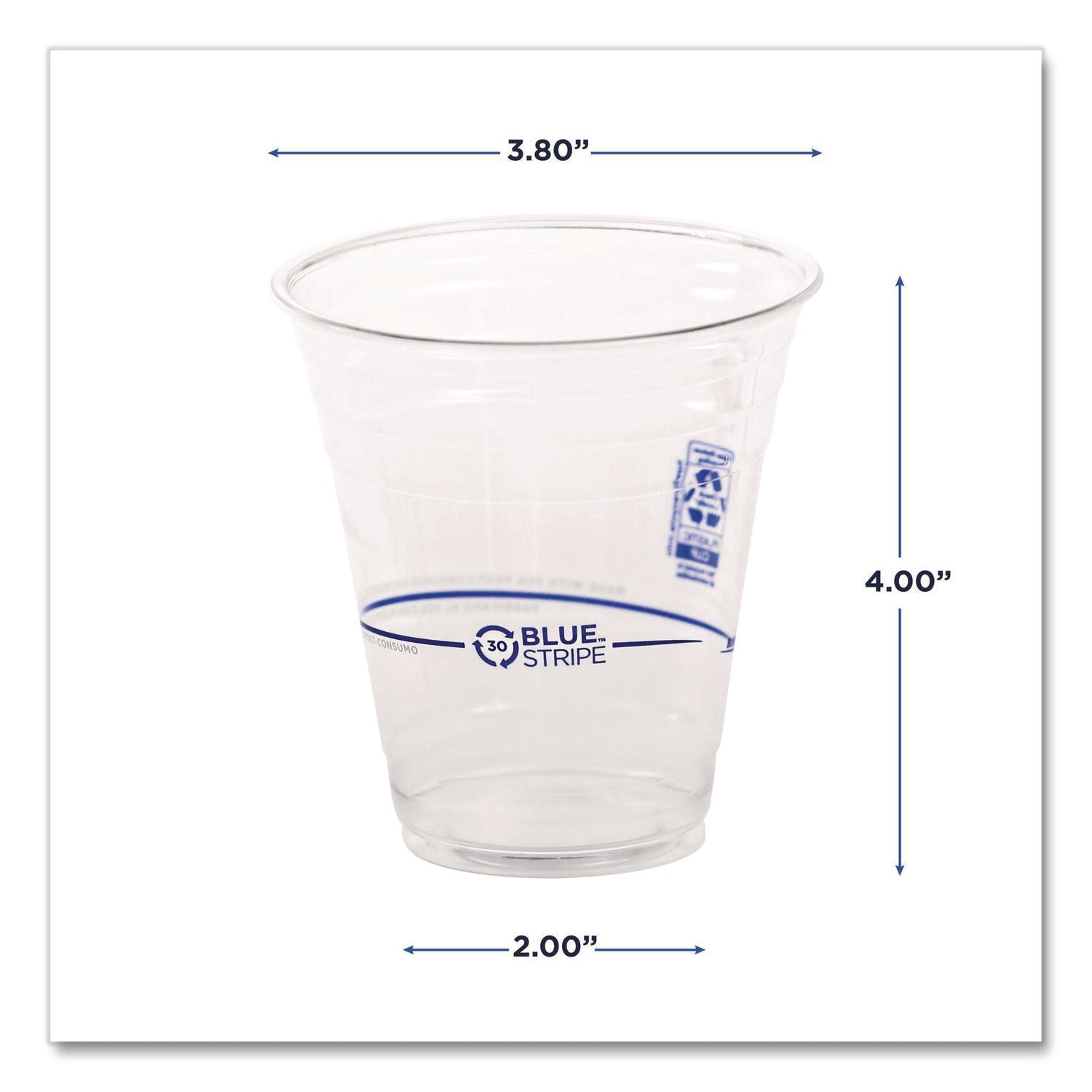 BlueStripe 25% Recycled Content Cold Cups, 12 oz, Plastic, Clear/Blue, 50/Pack, 20 Packs/Carton