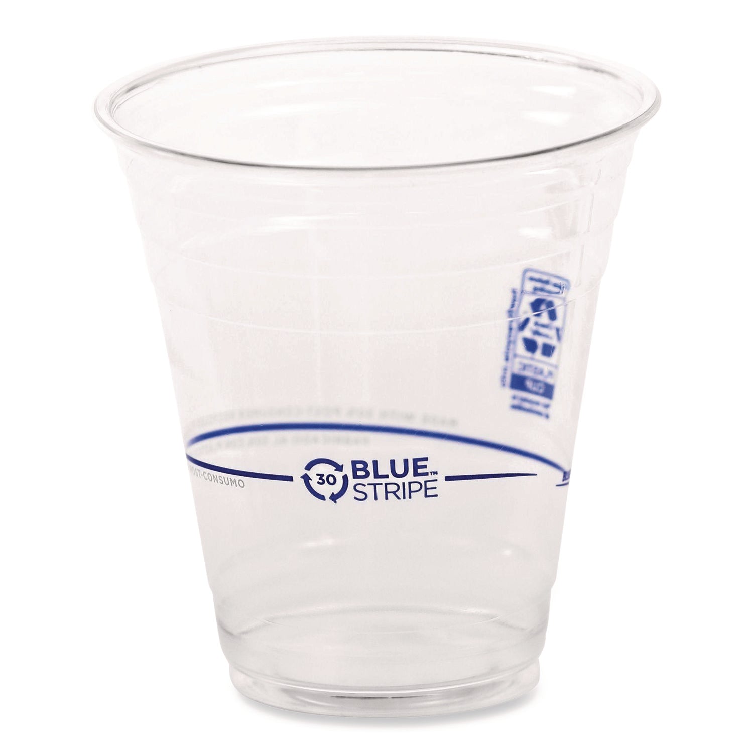 BlueStripe 25% Recycled Content Cold Cups, 12 oz, Plastic, Clear/Blue, 50/Pack, 20 Packs/Carton
