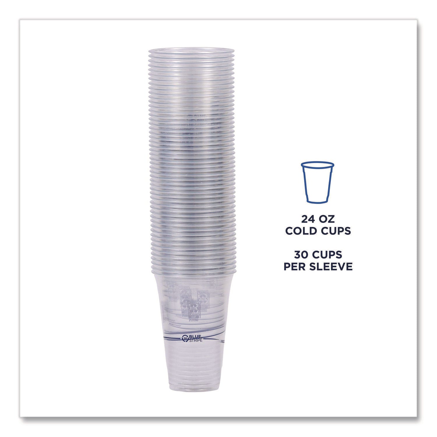 BlueStripe Recycled Content Clear Plastic Cold Drink Cups, 24 oz, 600/Carton