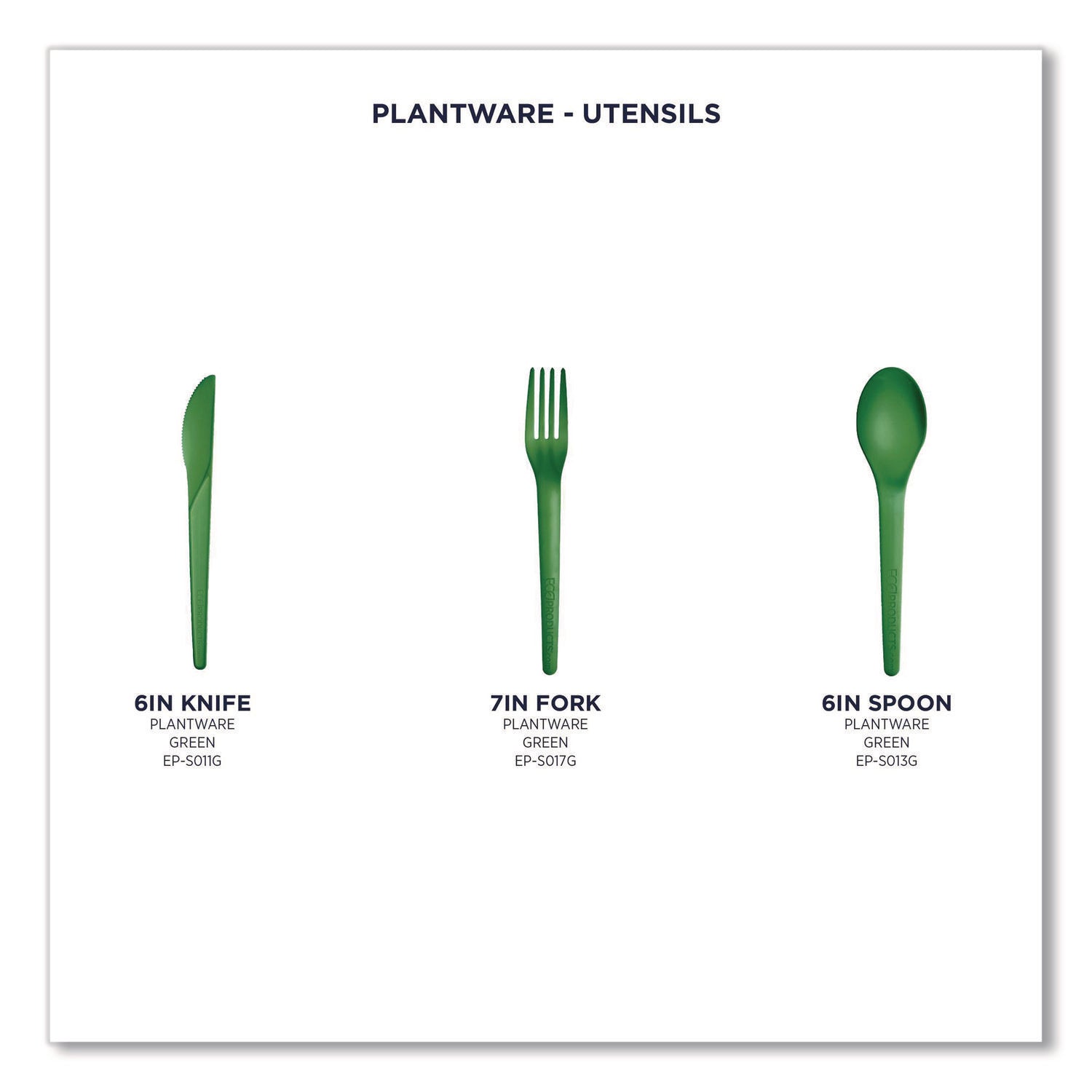 Plantware Compostable Cutlery, Knife, Plastic, Green, 1,000/Carton