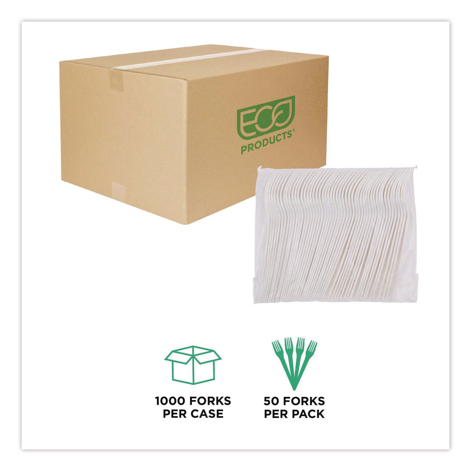 1 Piece(s) - Fork - 1 x Fork - Disposable - Pearl White - 50/Pack - 20 / Carton