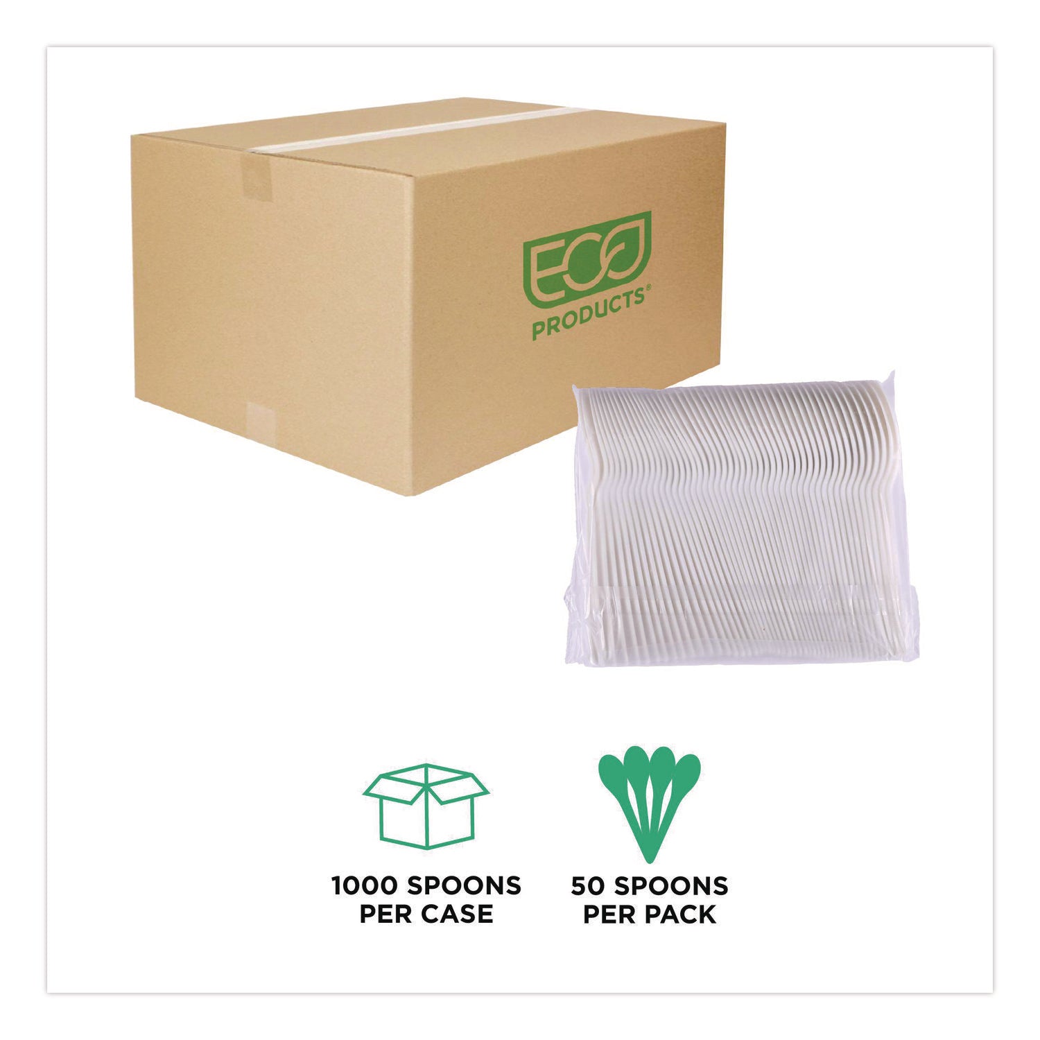 1 Piece(s) - Spoon - 1 x Spoon - Disposable - Pearl White - 50/Pack - 20 / Carton