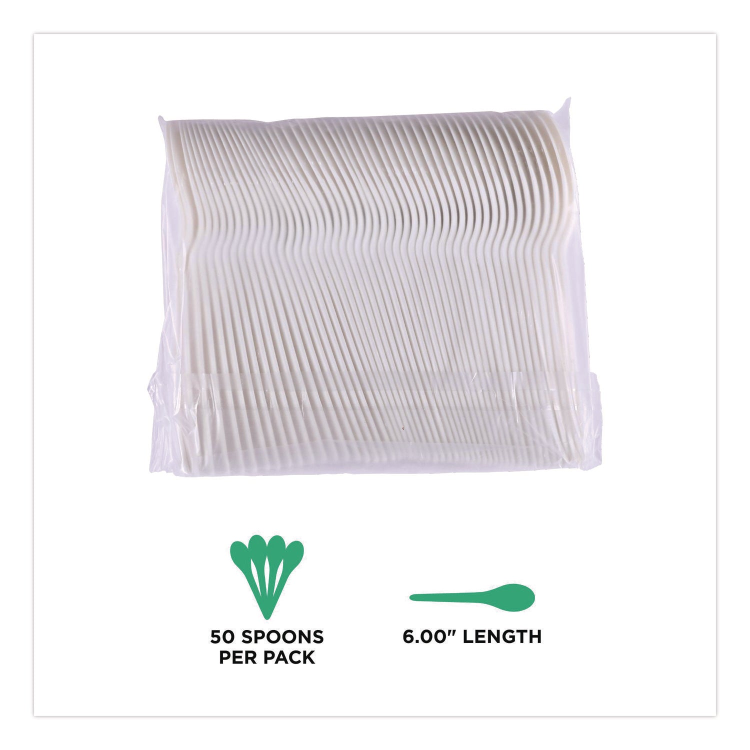 1 Piece(s) - Spoon - 1 x Spoon - Disposable - Pearl White - 50/Pack - 20 / Carton