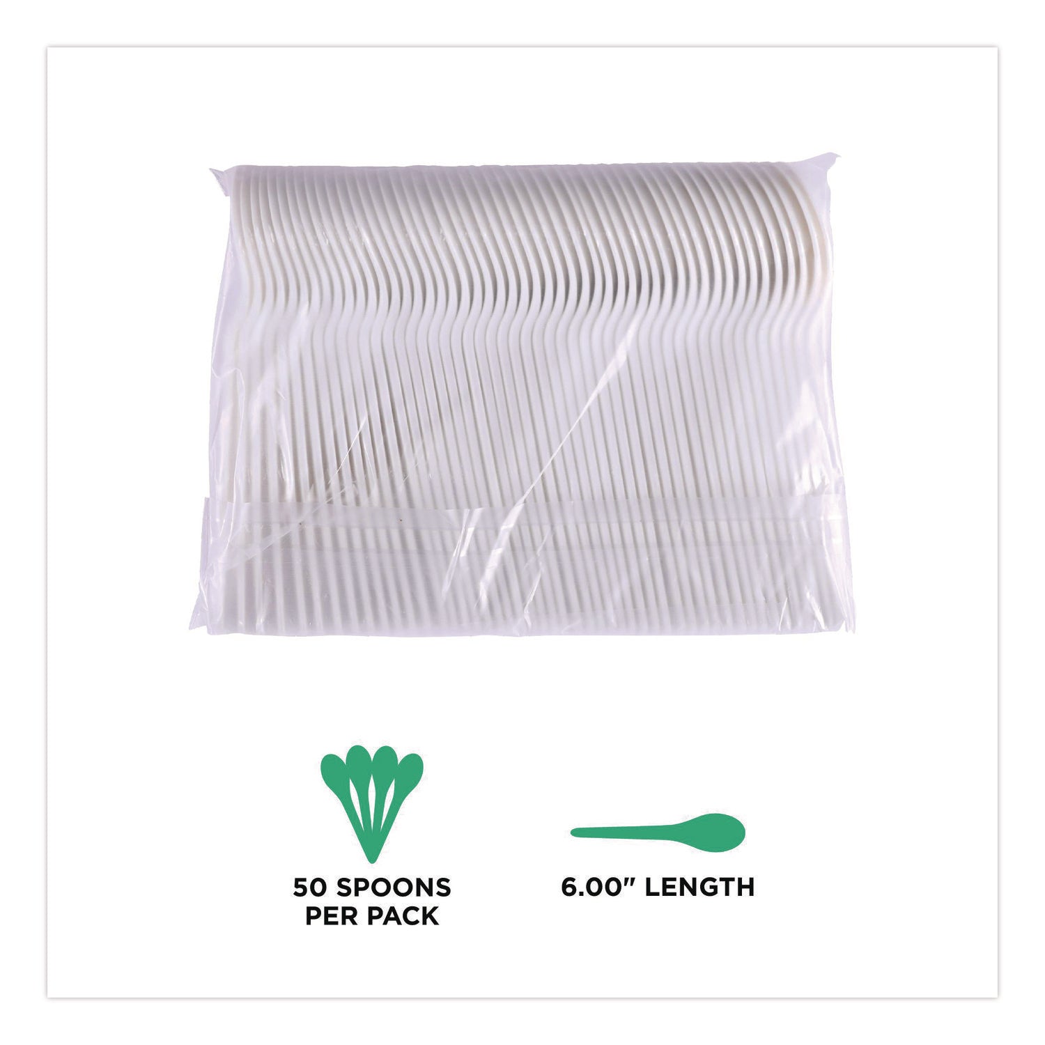 Plantware Compostable Soup Spoon, Heavyweight, Plastic, White, 50/Pack, 20 Packs/Carton