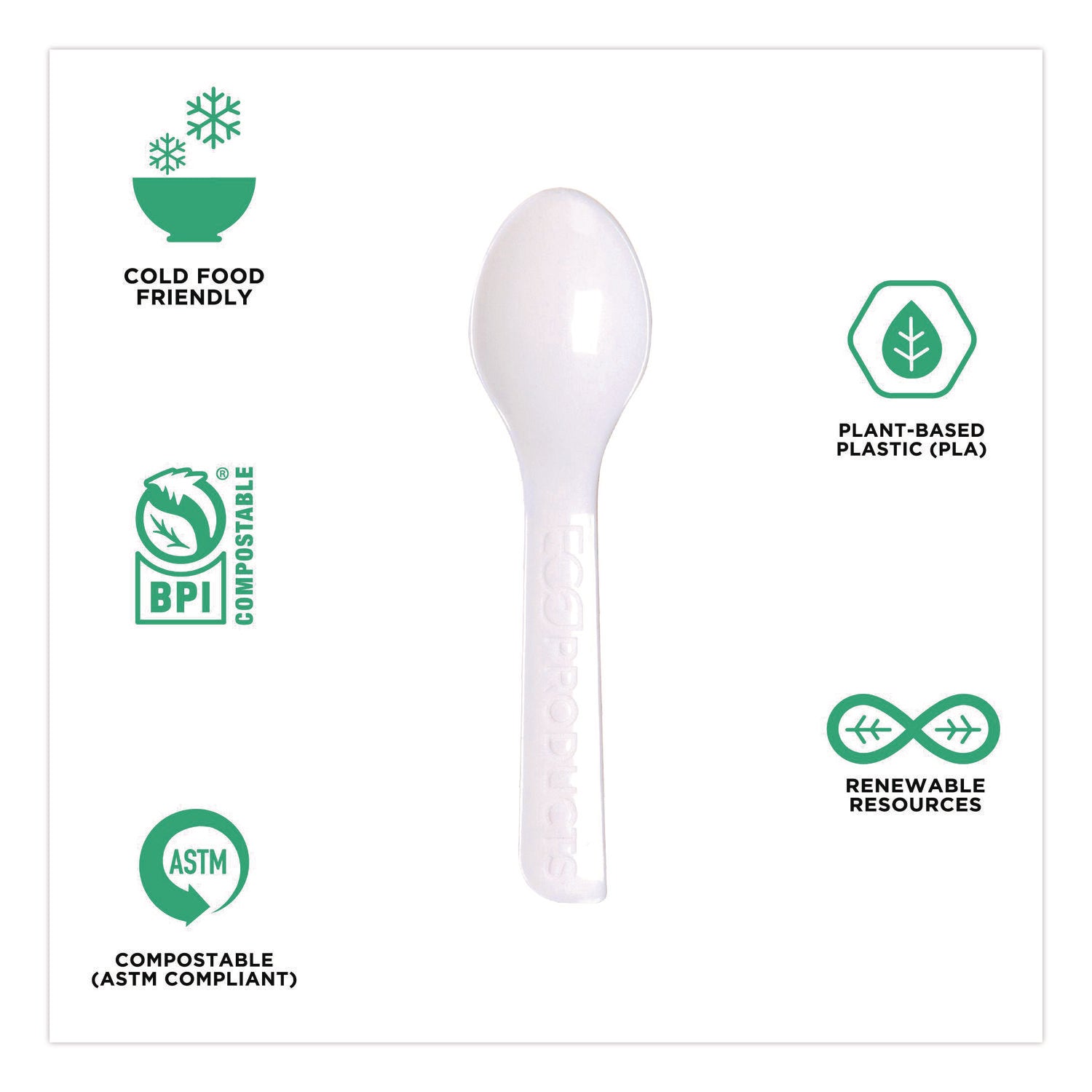 Plantware CPLA Tasting Spoon, Plastic, 3", White, 2,000/Carton