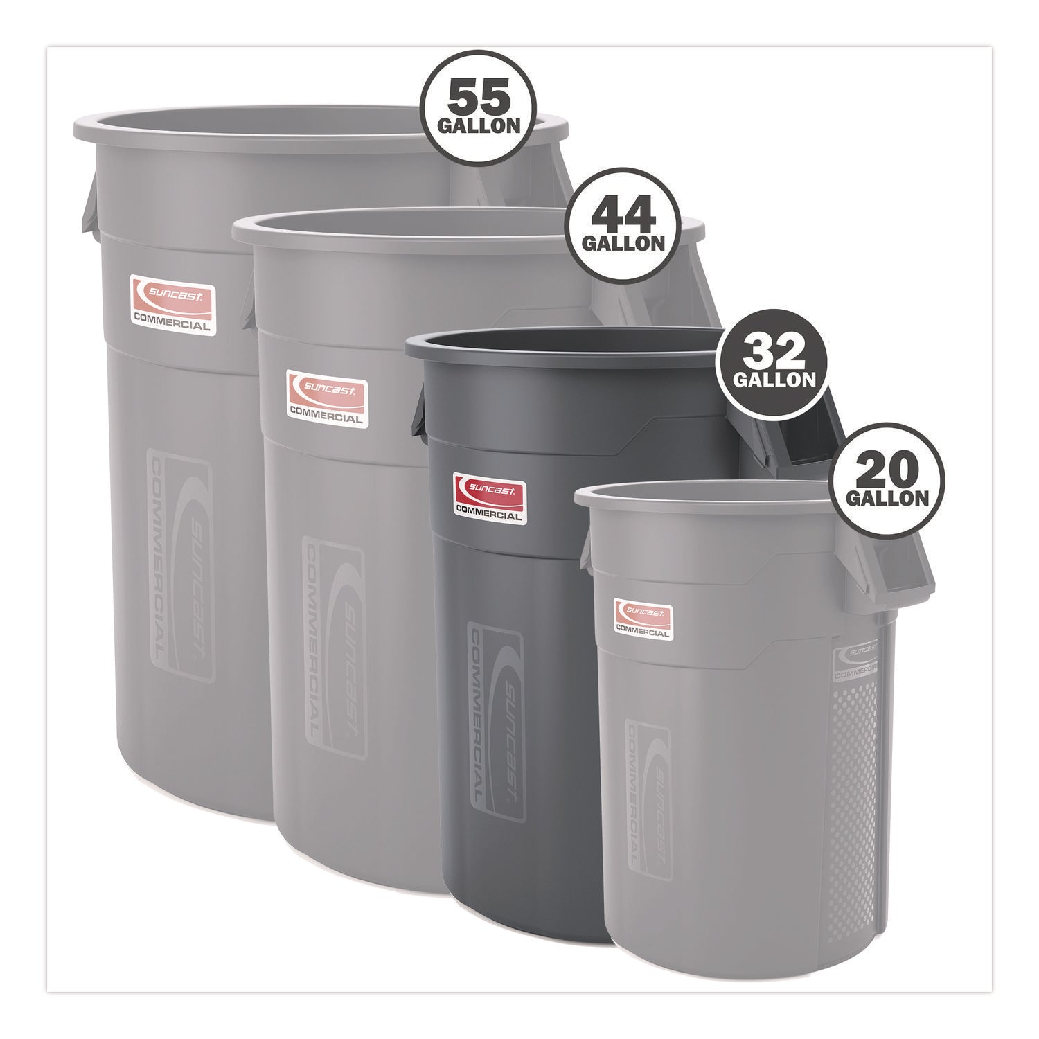 Injection Molded Utility Trash Can, 32 gal, Plastic/Resin, Gray