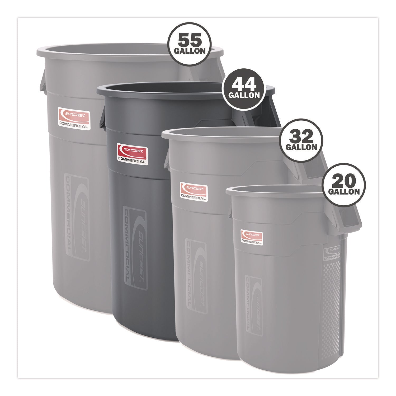 Injection Molded Utility Trash Can, 44 gal, Plastic/Resin, Gray