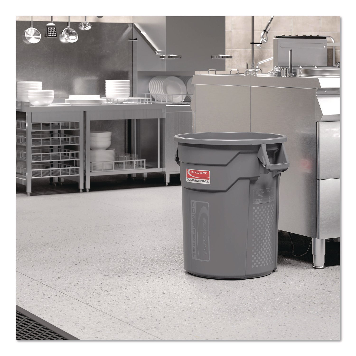 Injection Molded Utility Trash Can, 20 gal, Resin, Gray