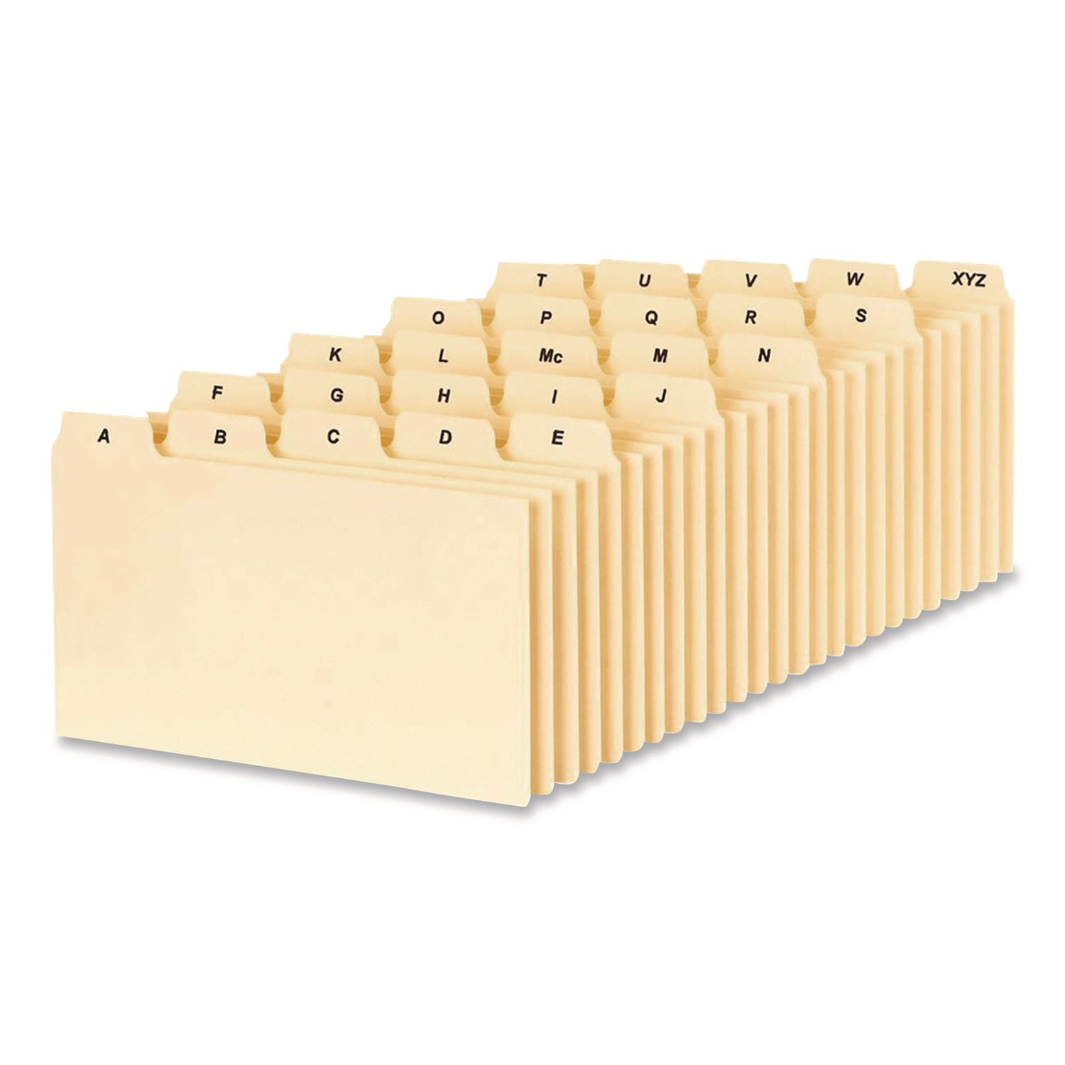 A-Z Index Card Files, 1/5-Cut Top Tab, Assorted Position, 3 x 5, Manila, 25/Set
