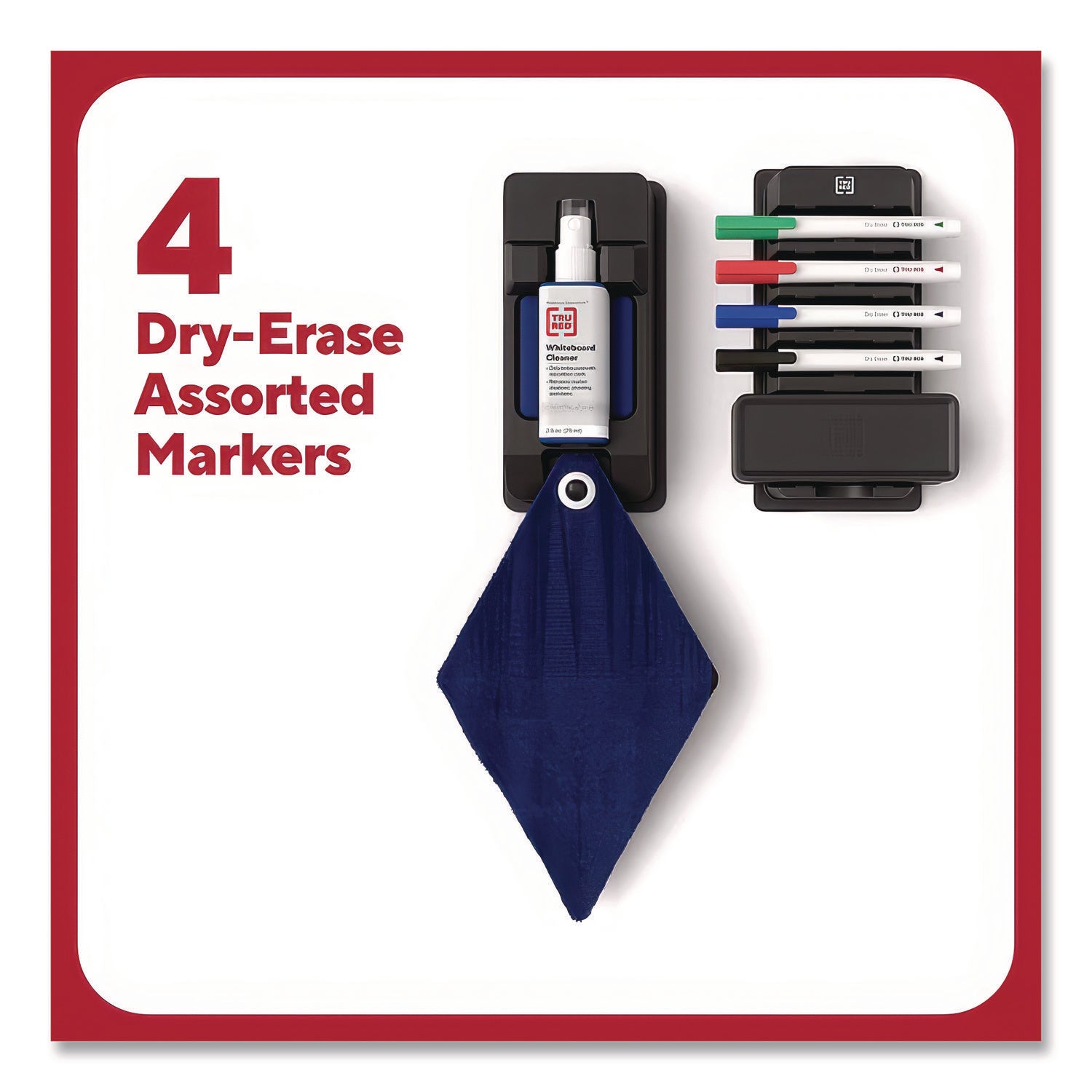 Dry Erase Marker, Pen-Style, Fine Bullet Tip, Assorted Colors, 4/kit