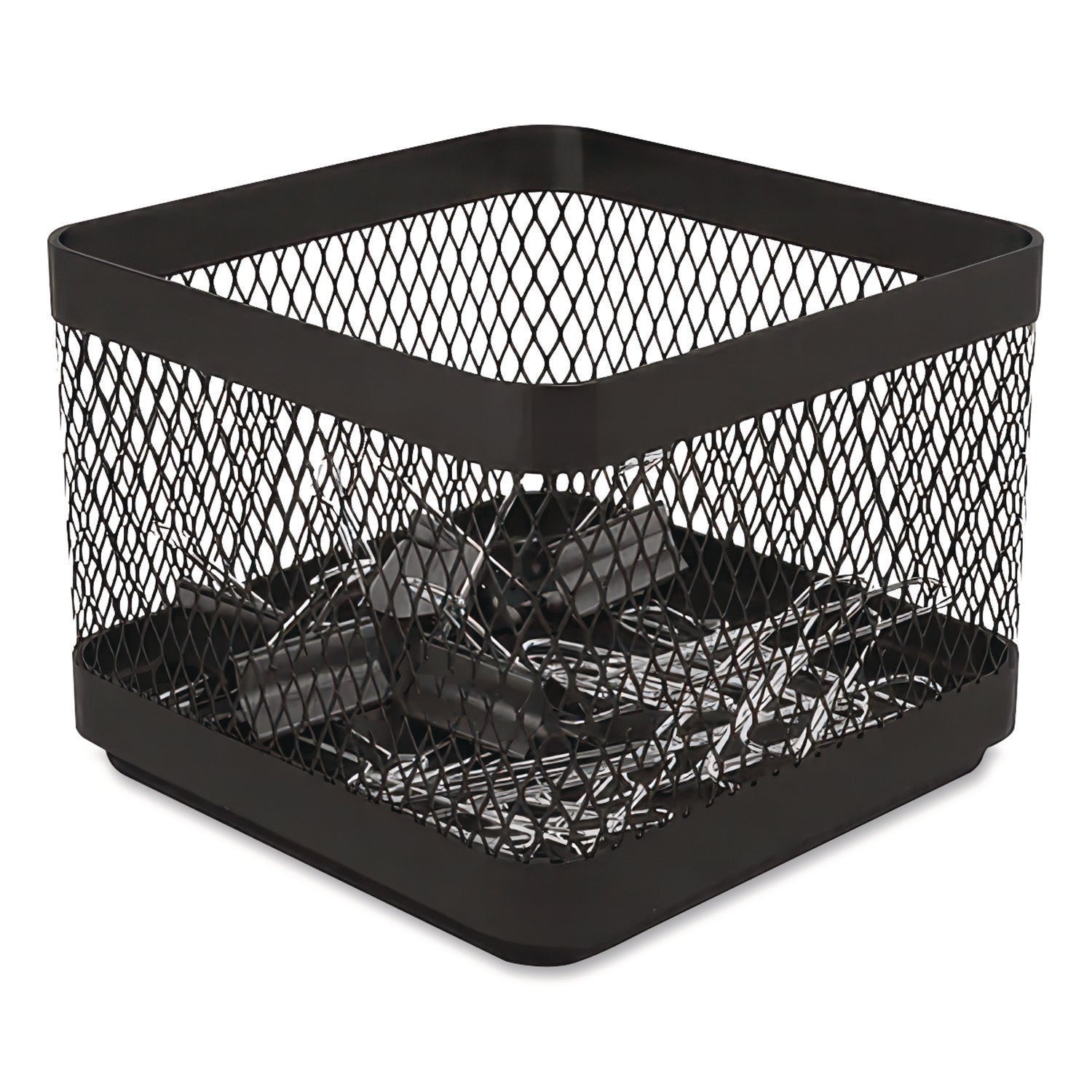 Small Stackable Wire Mesh Accessory Holder, 3.46 X 3.46 X 2.75, Black