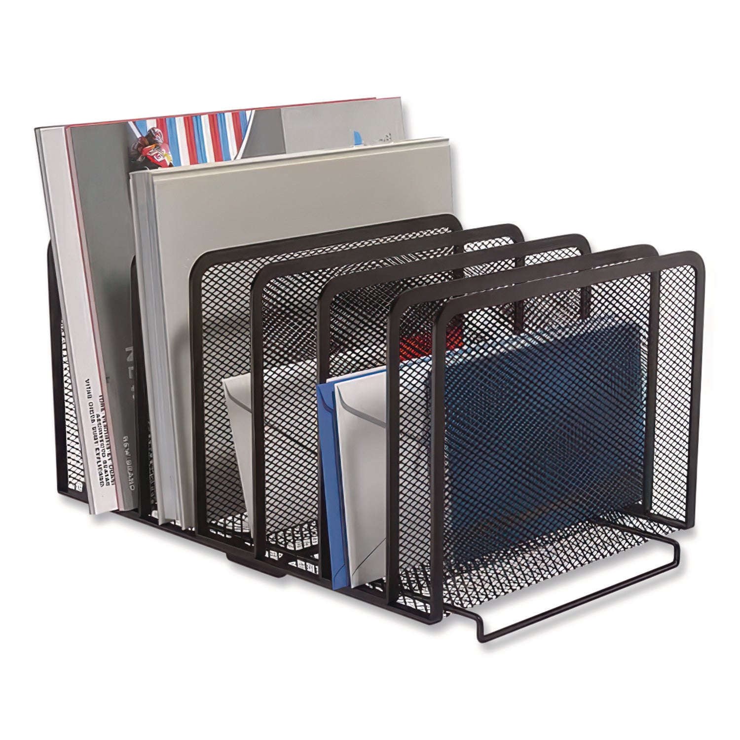 Wire Mesh Vertical Document Sorter, 7 Sections, Letter-Size, 8.54 X 15.43 X 8.77, Matte Black