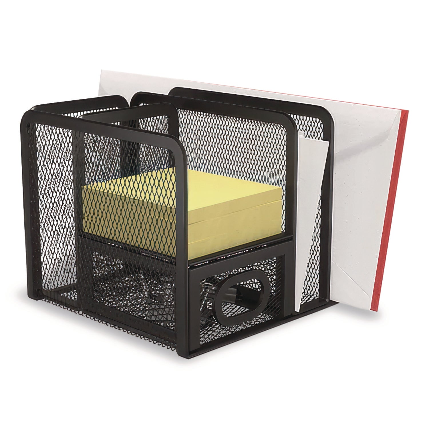 Five Compartment Wire Mesh Accessory Holder, 5.9 X 6.29 X 5.11, Black