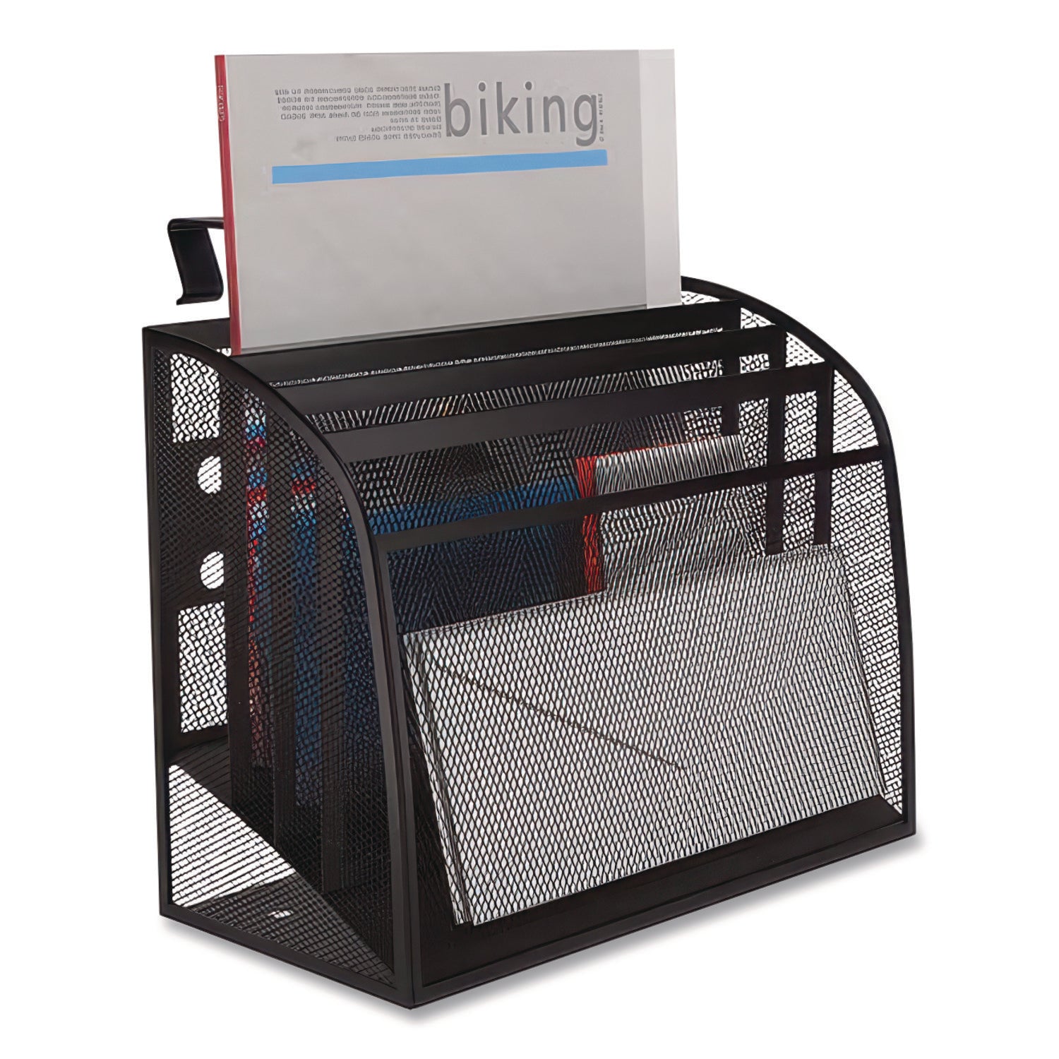 Wire Mesh Incline Sorter, Enclosed Design, 4 Sections, Letter-Size, 12.99 X 6.49 X 10.15, Matte Black