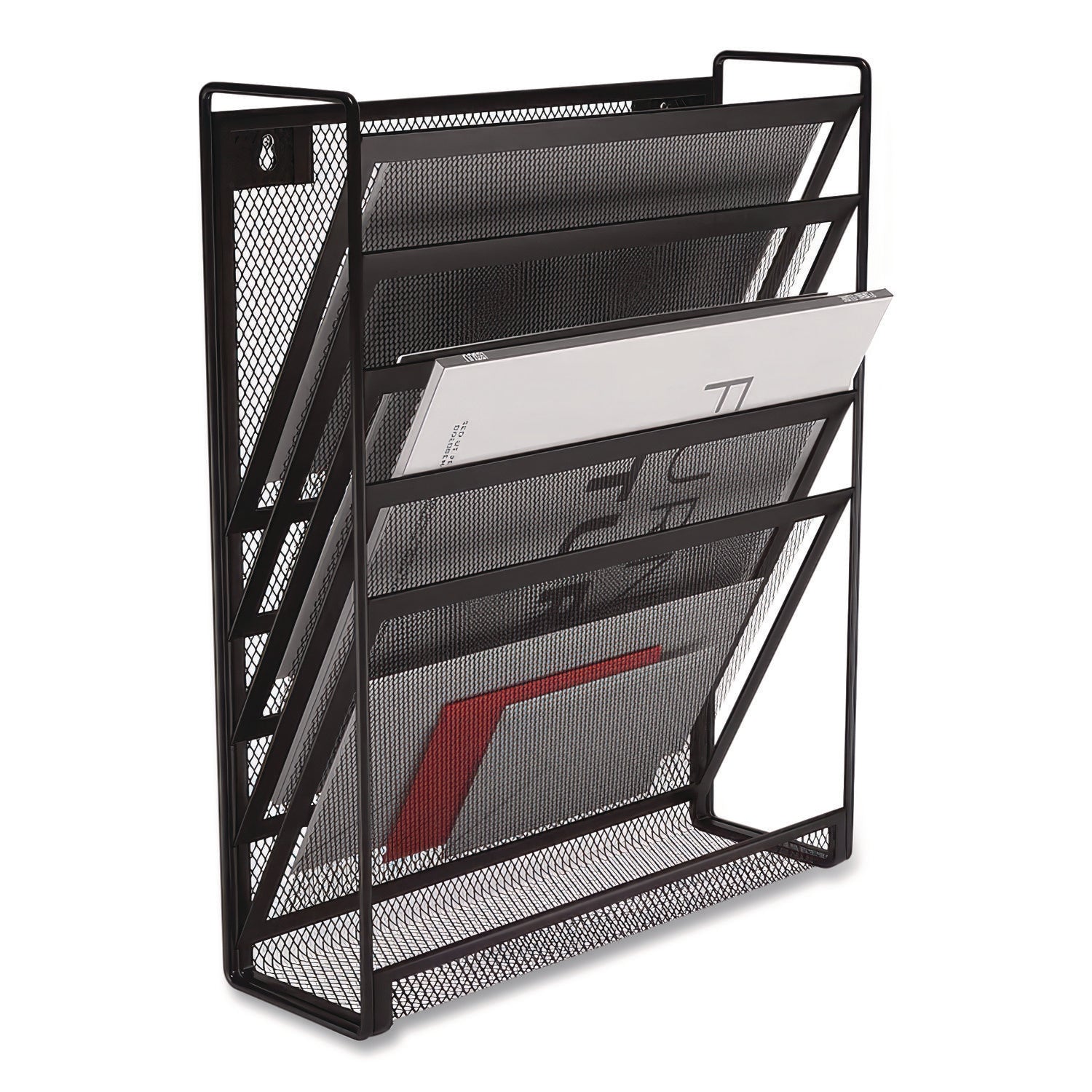 Wire Mesh Incline Sorter, Enclosed Design, 5 Sections, Letter-Size, 13.38 X 4.52 X 16.45, Matte Black